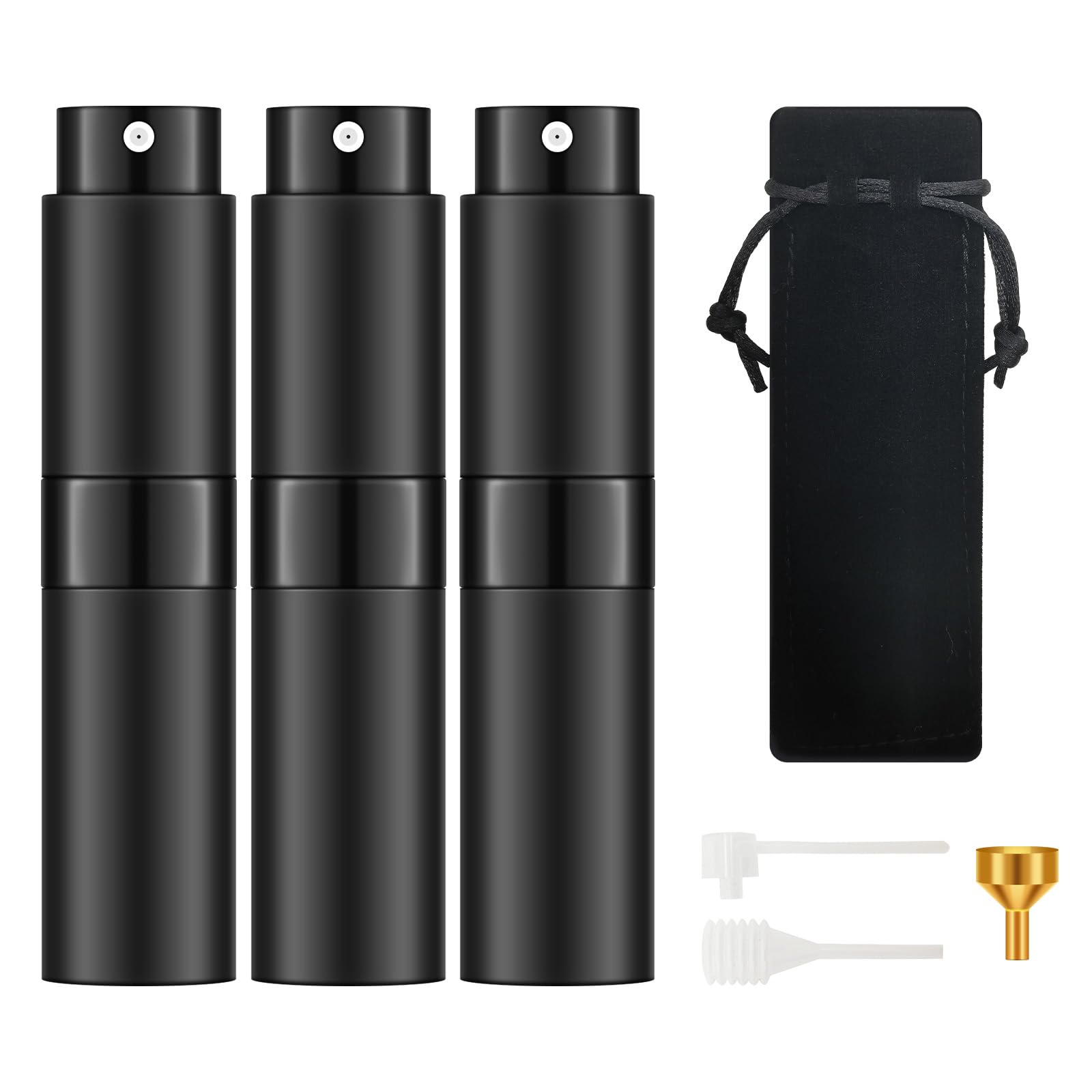 3PCS Matte Black Travel Perfume Bottles - Refillable Perfume Atomizer & Cologne Spray Bottle with Dispenser for Women & Men - Perfect for Airplane, Gym, Office & Travel Essentials