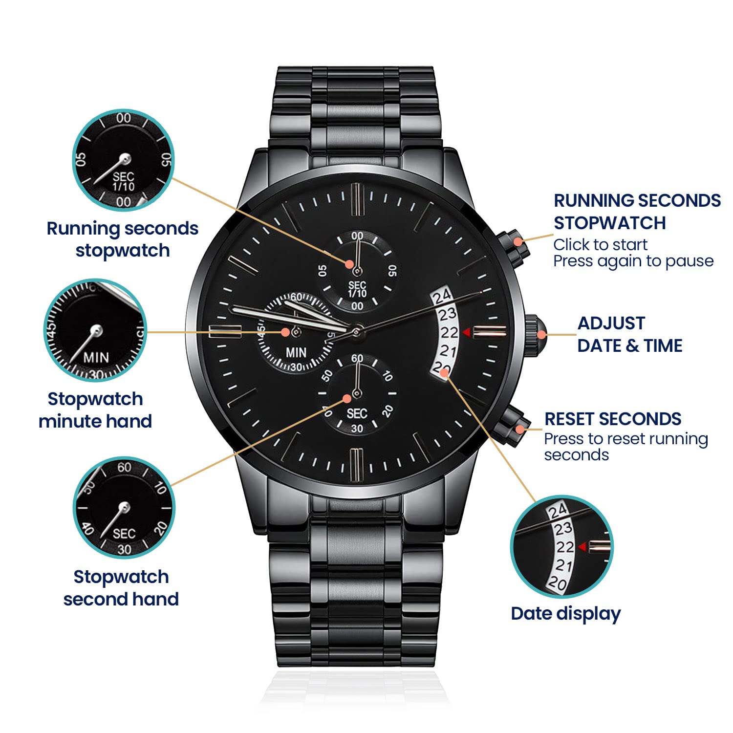 LOLUIS Men's Black Chronograph Watch - Elegant Anniversary & Birthday Gift for Husband - Engraved 'To My Husband' - Perfect for Formal Events, Date Nights & Special Occasions