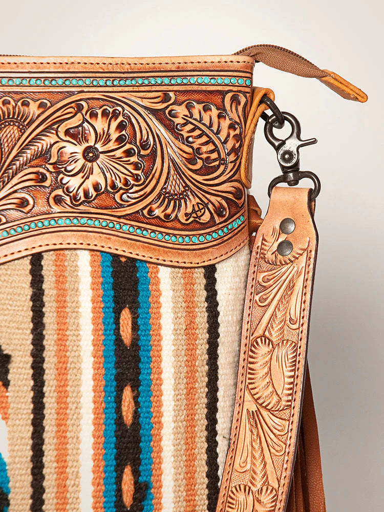 American Darling Tan Floral Tooled Leather Purse - Stylish Crossbody Bag for Women, Perfect for Date Night & Casual Outings