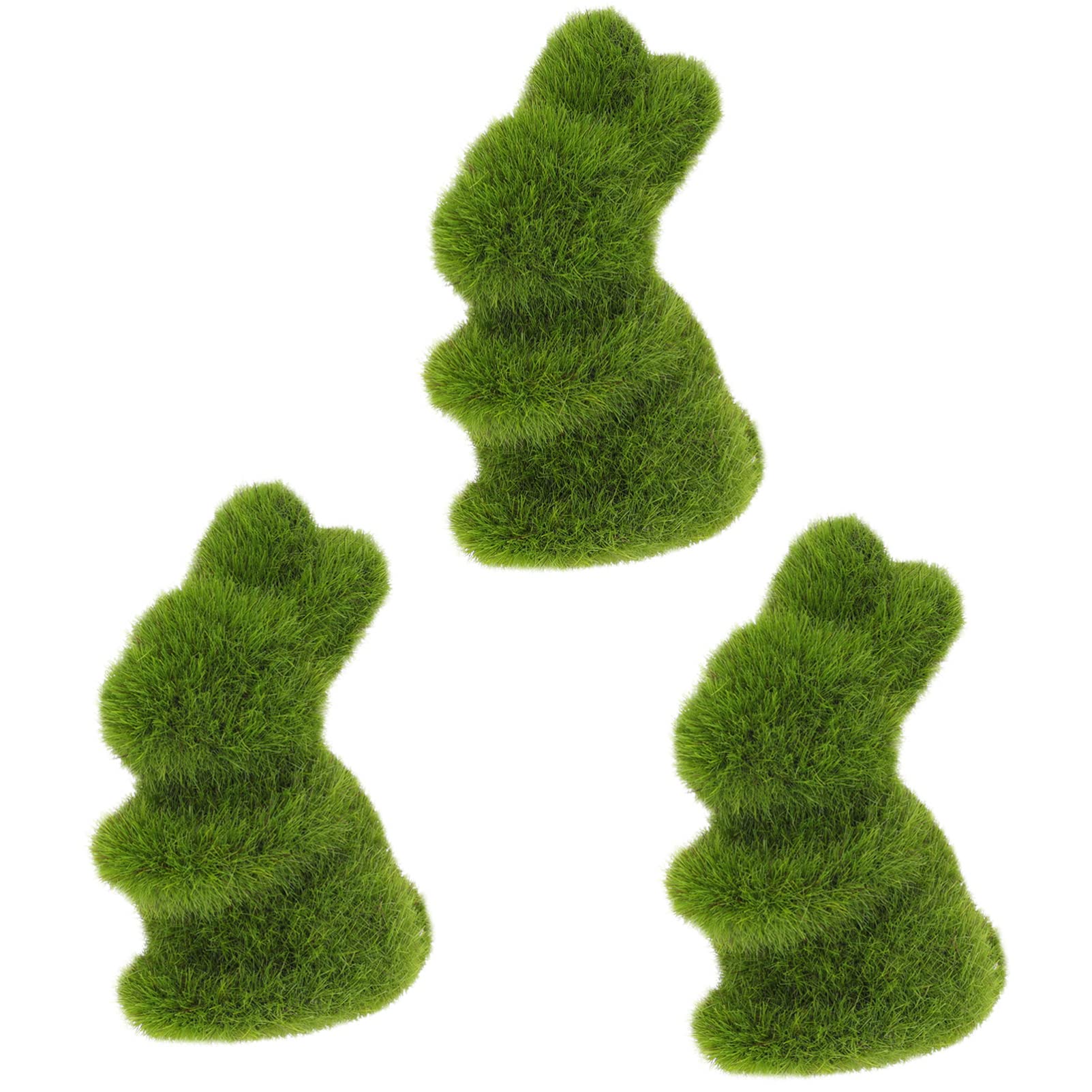 PRETYZOOM 3-Piece Easter Moss Rabbit Statue Set - Flocked Artificial Grass Bunny Figurines for Easter Decor, Home & Garden Ornaments - Perfect for Easter Table Centerpieces, Spring Party Decorations, and Outdoor Garden Displays