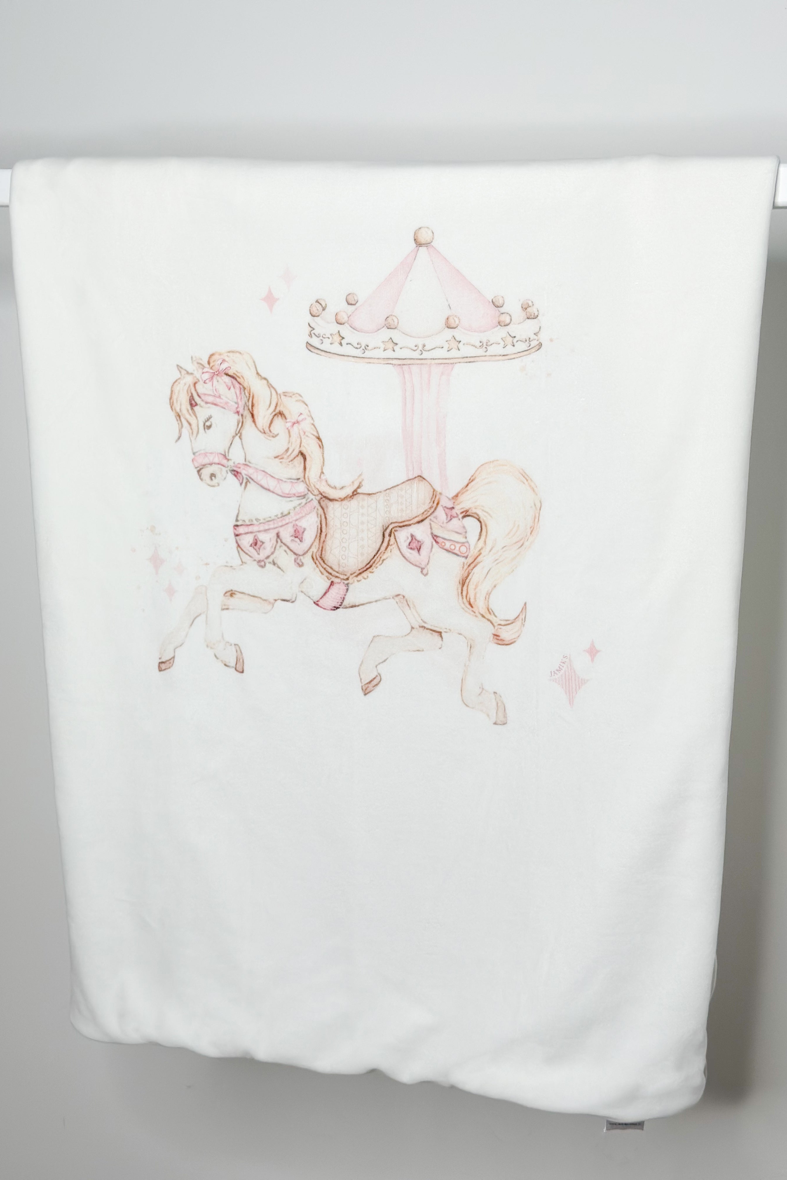 Ivory & Pink Velour Carousel Pony Blanket for Kids - Soft & Cozy Nursery Throw - Perfect for Baby Showers, Bedtime, and Playtime