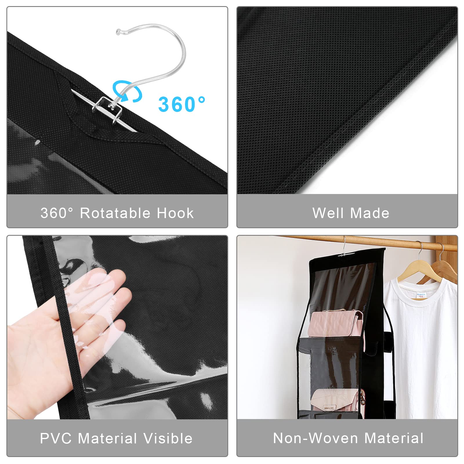 Dust-Proof Hanging Handbag Organizer with 8 Large Pockets - Space Saving Purse & Clutch Storage for Closet & Wardrobe - Perfect for Small Spaces & Travel Organization