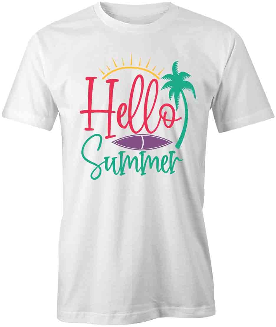 Hello Summer T-Shirt for Women & Men - Soft Cotton Graphic Tee with Trendy Print - White Casual Short Sleeve T-Shirts - Perfect for Beach, Vacation, and Summer Outings