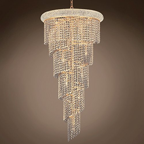 18-Light Spiral Gold Chandelier with Clear Swarovski Crystals - 22