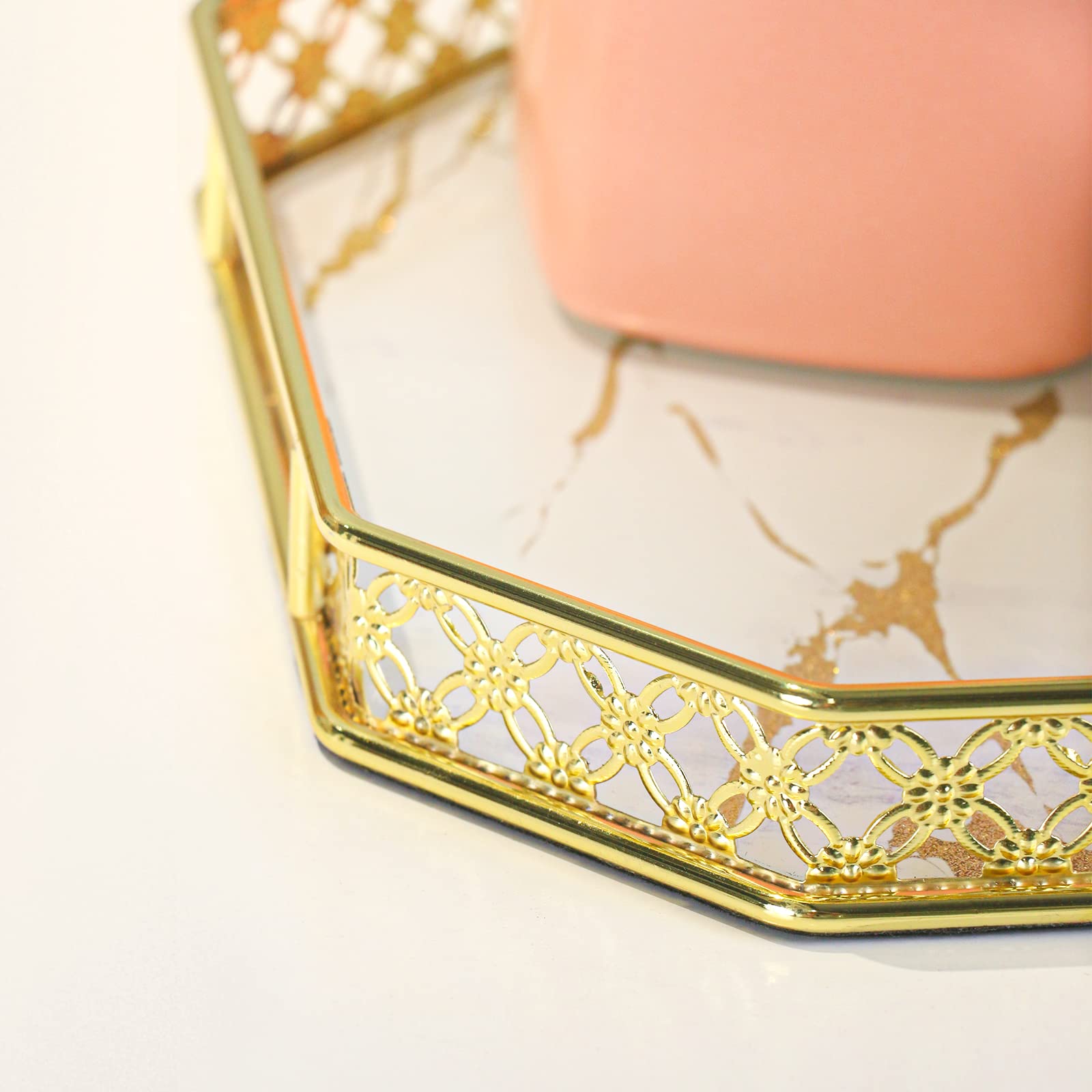 Elegant Gold Vanity Tray - 14×9×1.2 Inch Decorative Organizer for Perfume, Jewelry & Makeup | Perfect for Dresser, Bathroom & Home Decor | Stylish Storage Solution for Cosmetics, Rings & Fragrances