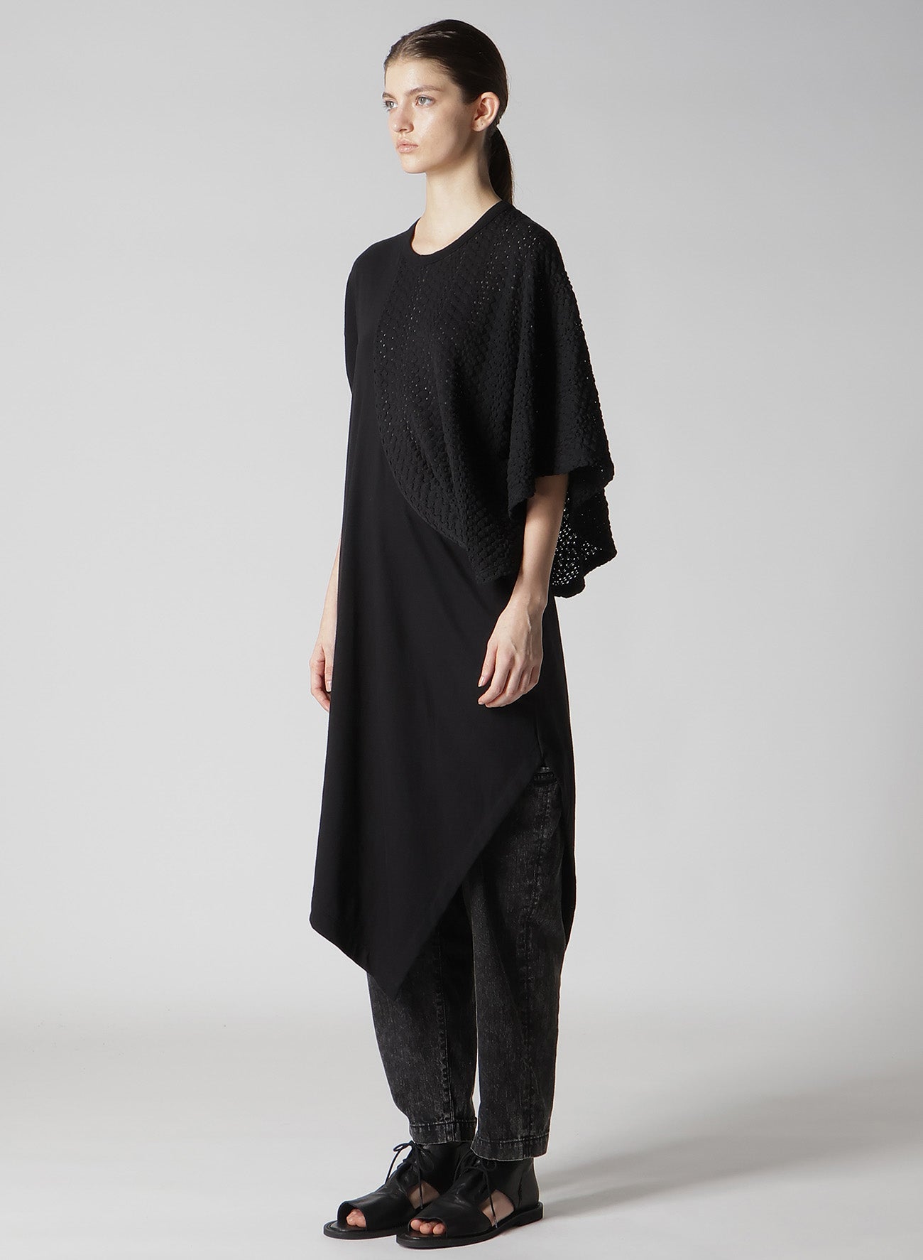 Cotton Jersey & Lace Left Shoulder Drape T-Shirt - Elegant Women's Fashion Top for Casual Wear, Parties & Date Nights
