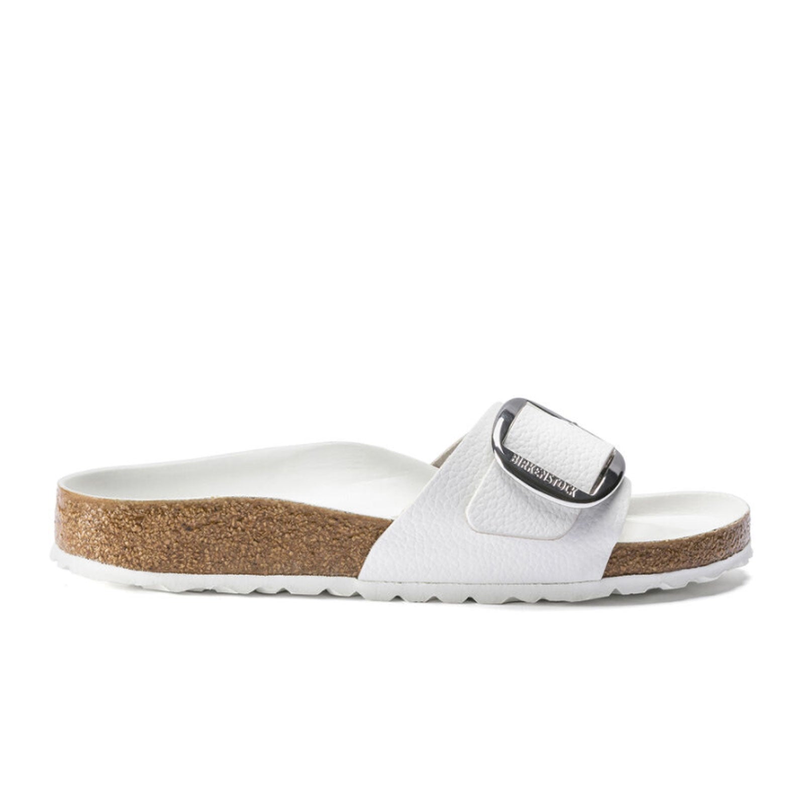 Birkenstock Madrid Big Buckle Narrow Slide Sandal for Women - White Leather Comfortable Sandals for Walking, Travel & Casual Outfits