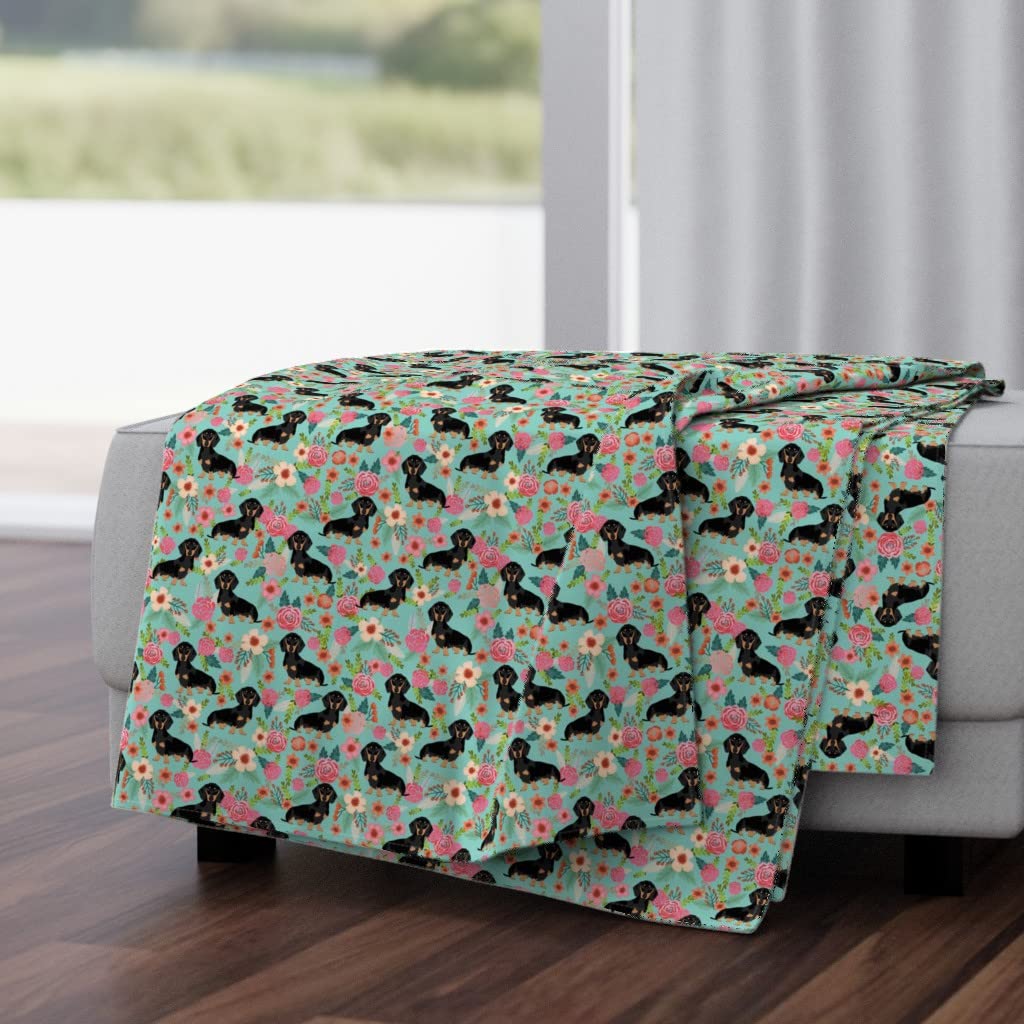 Soft Plush Minky Throw Blanket 50x70 Inches - Dachshund Dog & Floral Design in Mint Green | Cozy Blanket for Girls, Baby Nursery, Living Room & Bedroom Decor