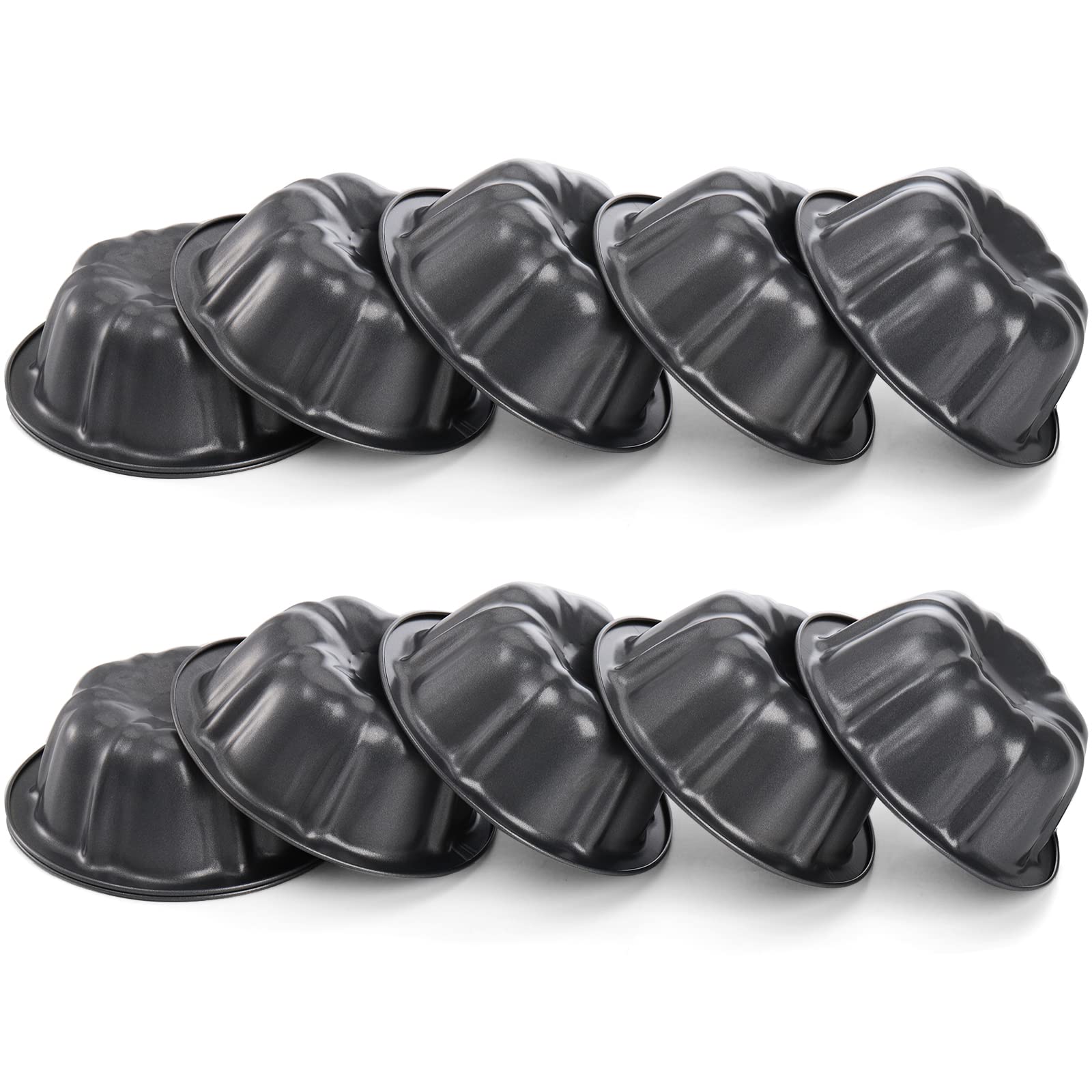 10-Piece Mini Fluted Tube Pan Set - 4 Inch Carbon Steel Nonstick Cake Molds for Cupcakes, Bread, Bavarois & Brownies | Reusable Baking Pans for Perfect Desserts, Party Treats & Home Baking