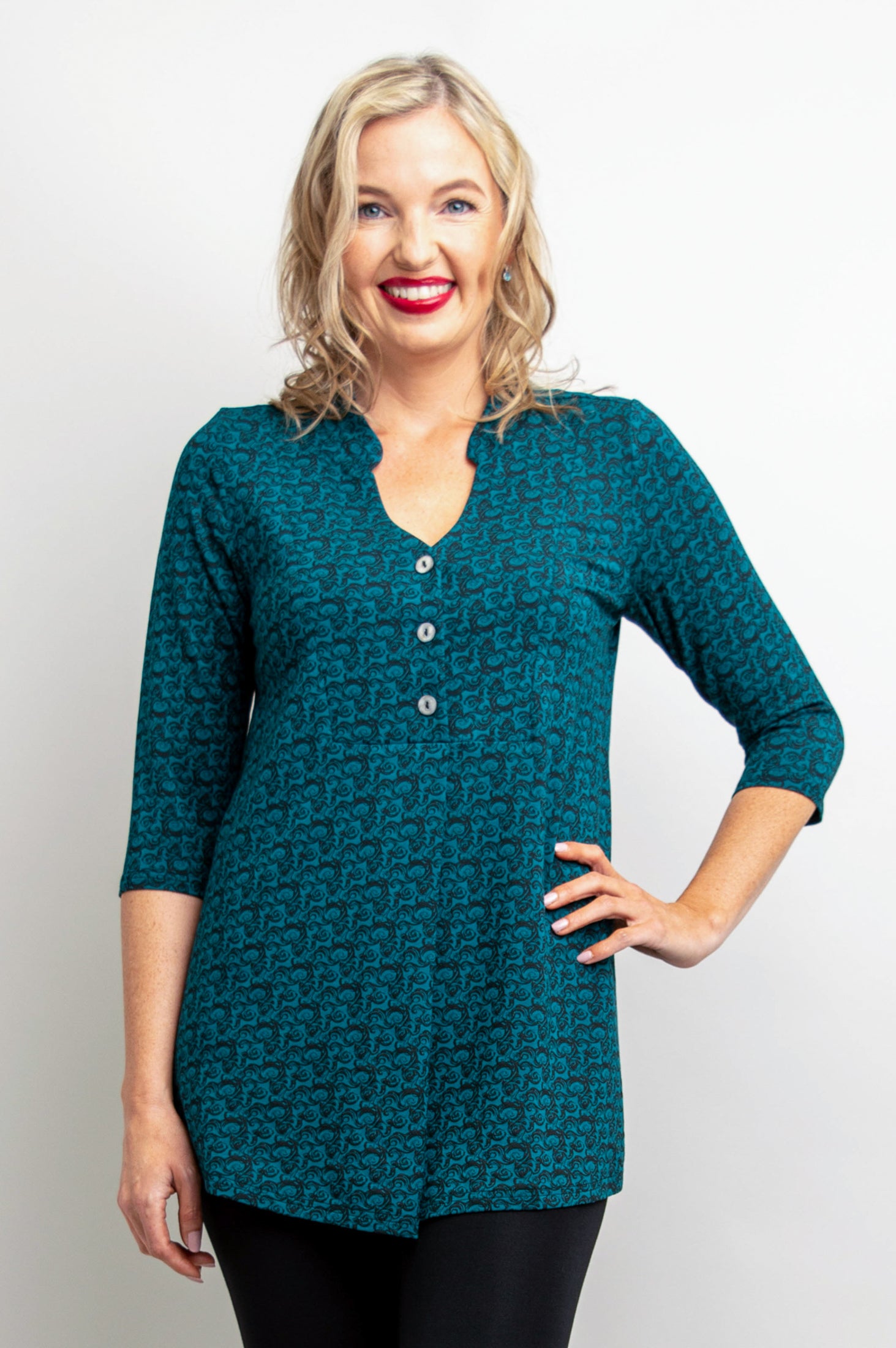 Edwina Top - Stylish Ocean Waves Print Bamboo Blouse | Perfect for Summer Beach Outfits & Casual Wear