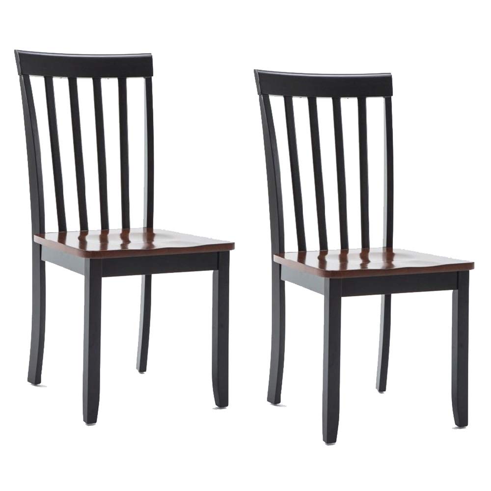 Benjara Wooden Dining Chairs with Slatted Backrest - Set of 2, Brown & Black - Perfect for Kitchen, Dining Room, and Breakfast Nook