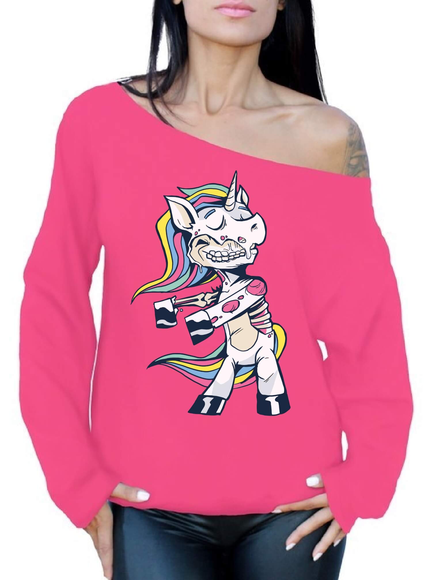 Awkward Styles Halloween Sweatshirt - Zombie Unicorn Off Shoulder Tops for Women | Cute & Spooky Fall Outfit for Parties, Trick or Treat & Cosplay