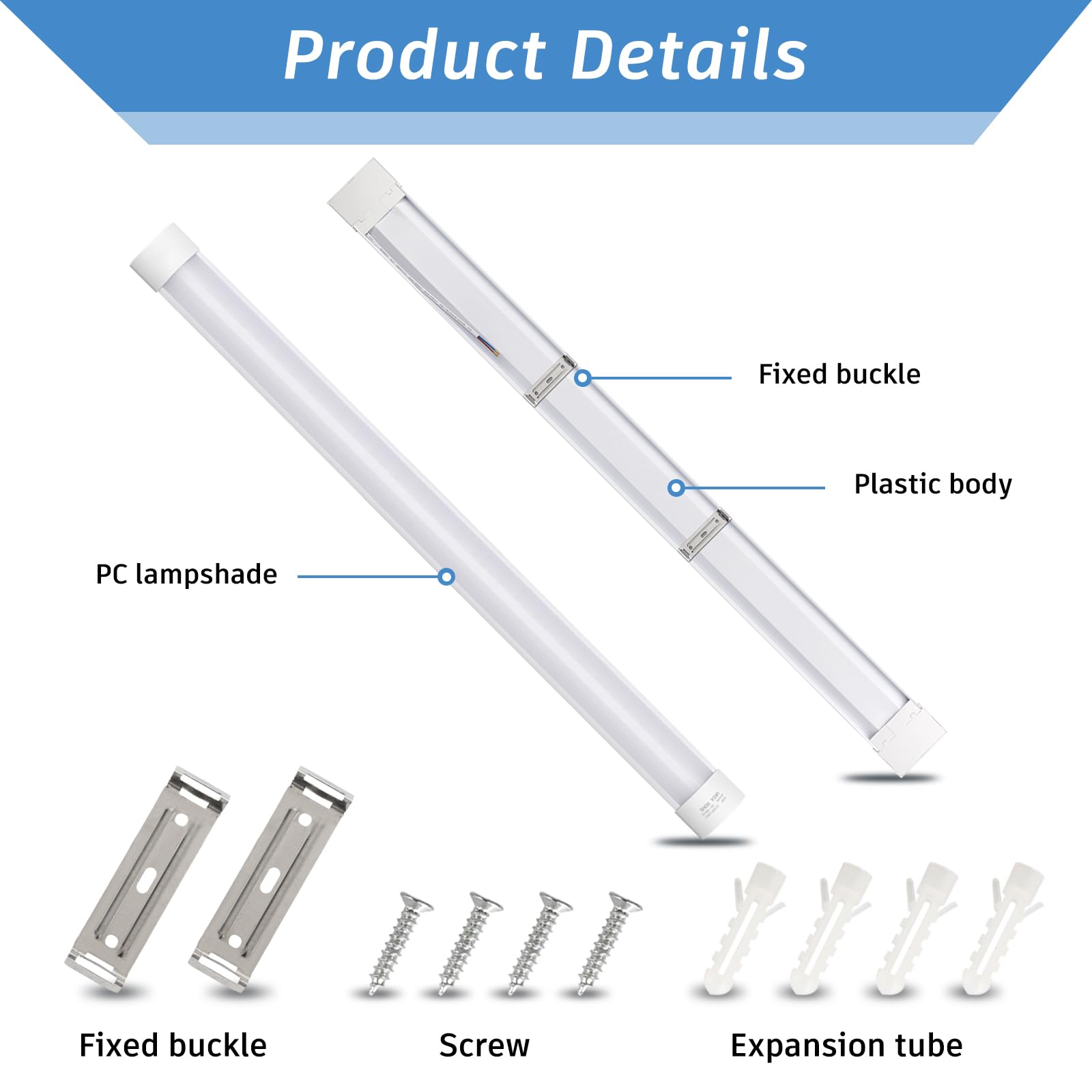 KILIPOL 5FT LED Batten Light Fixture - 50W 4000K Neutral White Surface Mount Slim LED Tube Lights for Office, Shop, Garage & Home Lighting - Energy Efficient Commercial & Residential Use - 2 Pack