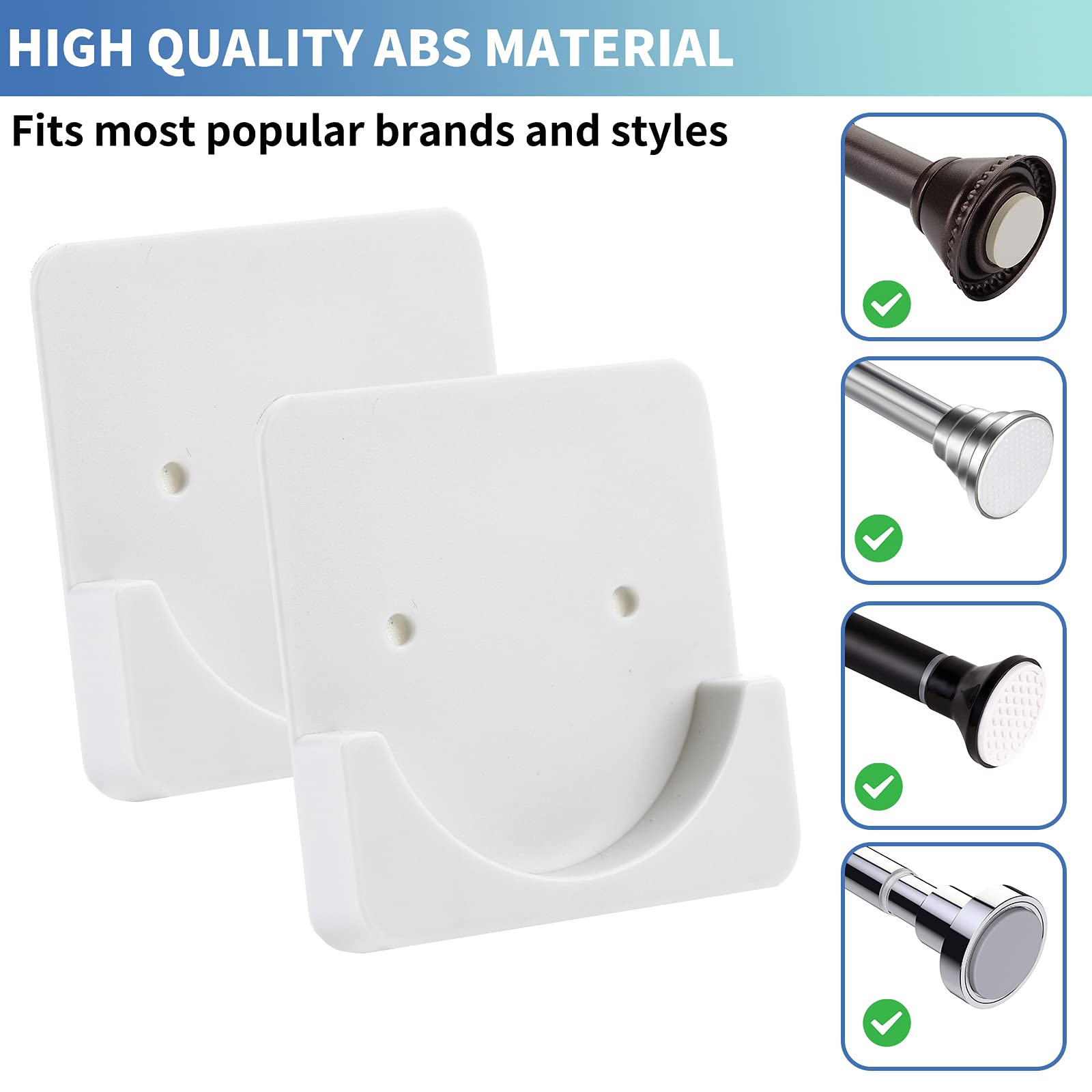 No Drill Adhesive Shower Curtain Rod Tension Holder - 2 Pack Stick-On Bathroom Rod Mount Retainer for Tile, Glass & Wall - Perfect for Renters & Small Spaces (Shower Rod Not Included) | Easy Installation & Space-Saving Solution
