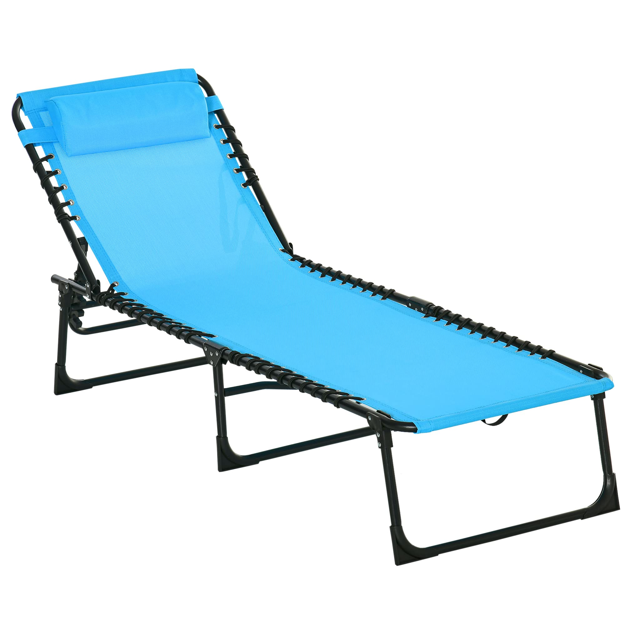 Outsunny Folding Chaise Lounge Chair - 4-Position Reclining Patio Sun Lounger with Breathable Mesh Seat | Perfect for Beach, Poolside, Backyard & Outdoor Relaxation | Blue