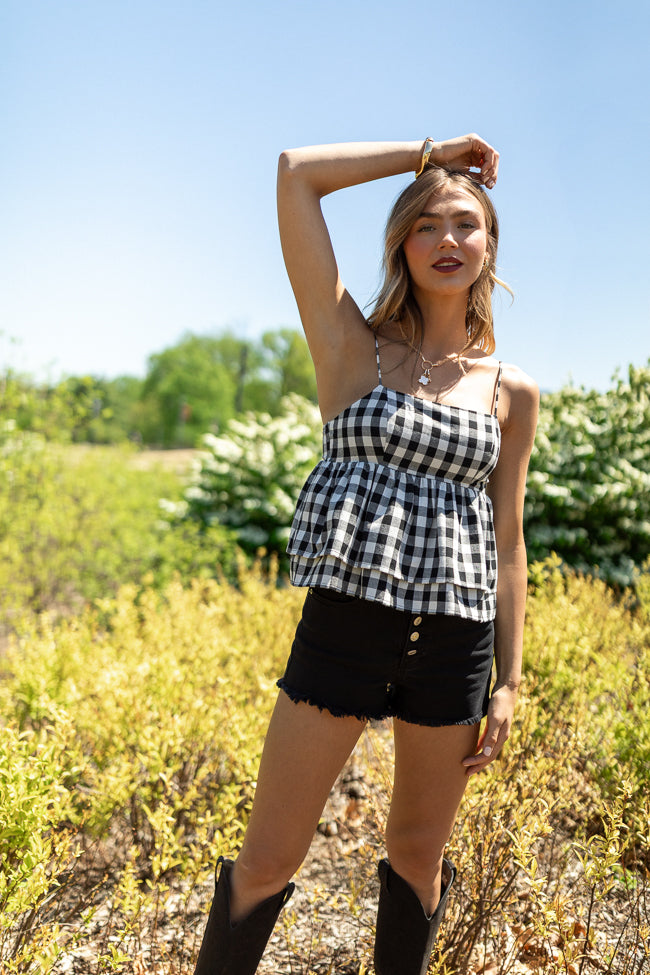 Gingham Grace Black Tank Top for Women - Soft & Comfortable Summer Sleeveless Shirt - Perfect for Casual Wear, Beach Outfits, and Layering