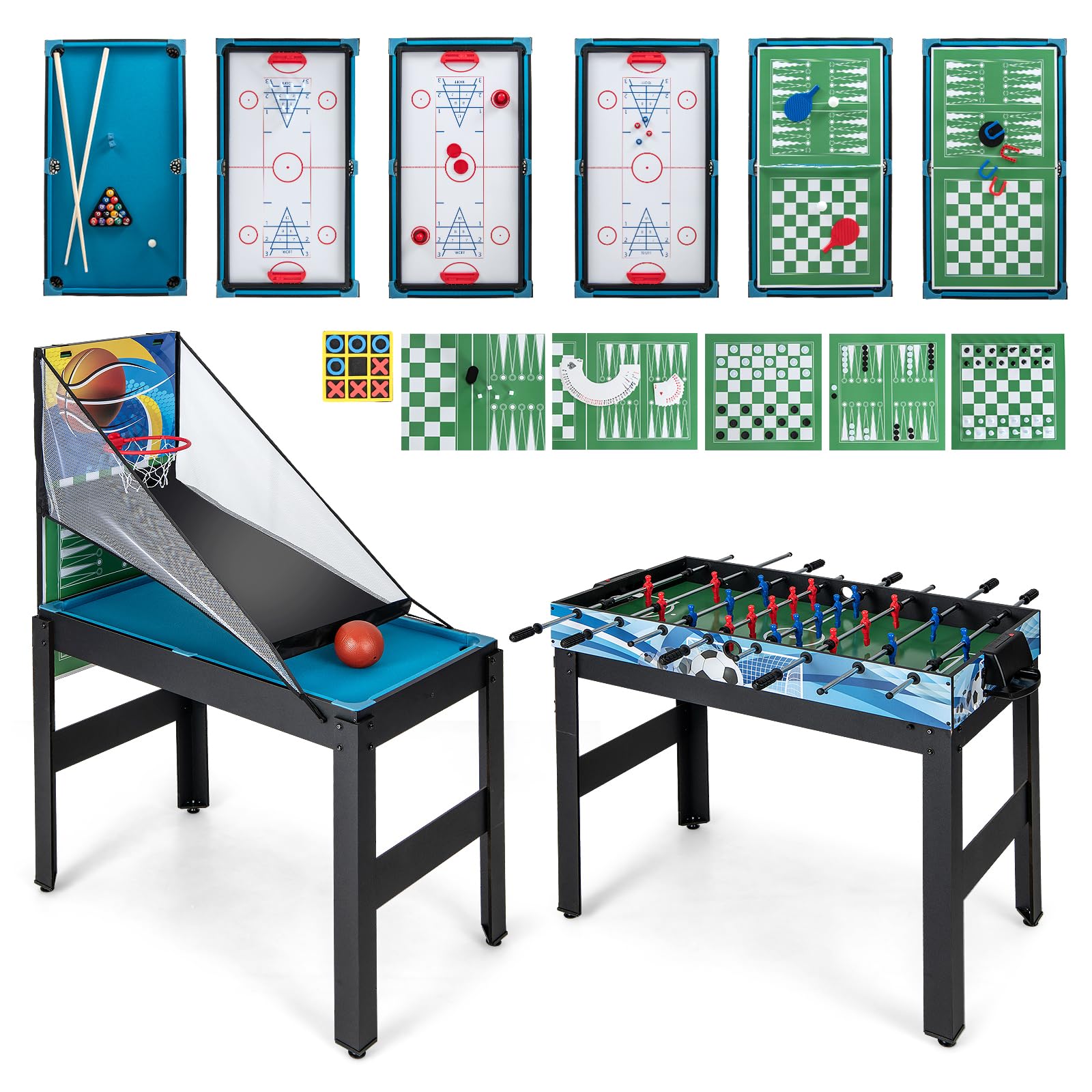 Giantex 14-in-1 Multi Game Table Set - Foosball, Air Hockey, Basketball, Ping Pong, Pool Table, Chess, Bowling, Checkers & Shuffleboard - Combo Game Table for Adults & Kids - Perfect for Game Rooms, Basements, Family Gatherings & Indoor Entertainment