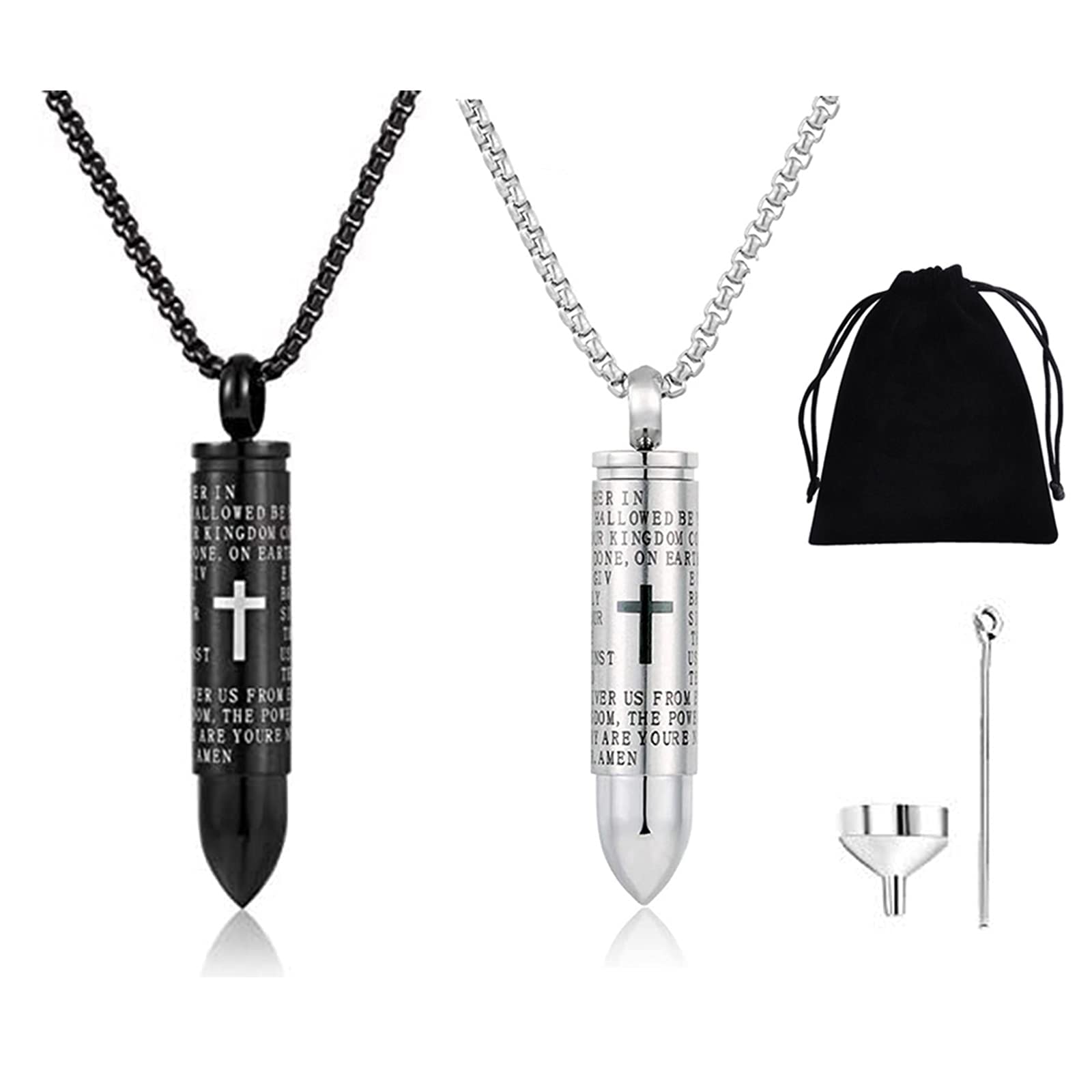 2PCS Stainless Steel Cremation Urn Necklaces for Ashes - Memorial Keepsake Jewelry for Women & Men - Waterproof Locket Pendant for Loved Ones - Perfect for Funerals, Memorials & Everyday Wear