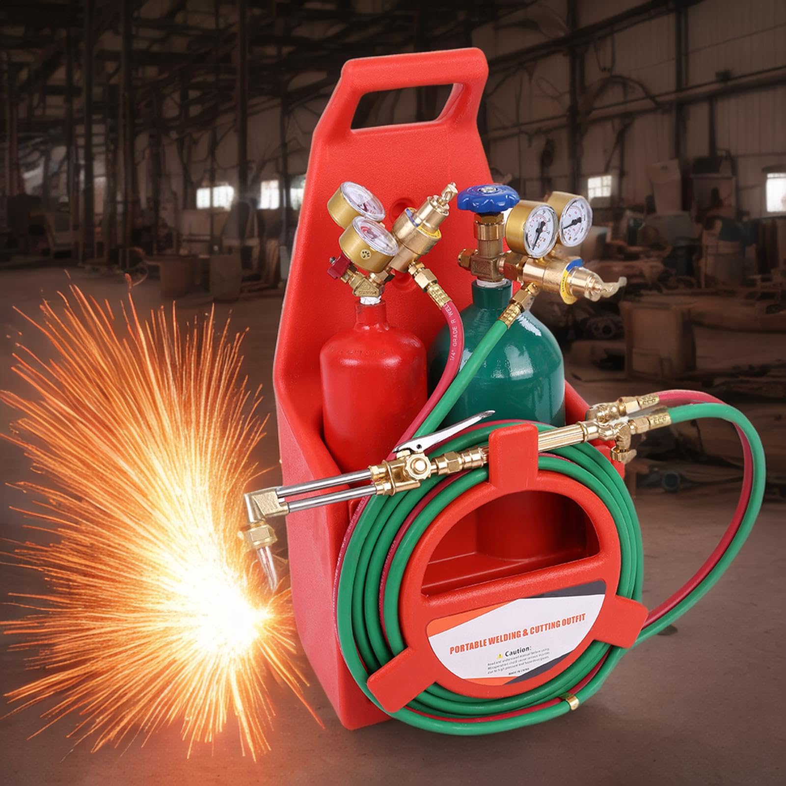 Professional Oxy Acetylene Torch Kit - Portable Welding, Brazing & Cutting Torch Set with Gauges (No Tanks Included) - Perfect for Metal Fabrication, HVAC Repair and DIY Projects