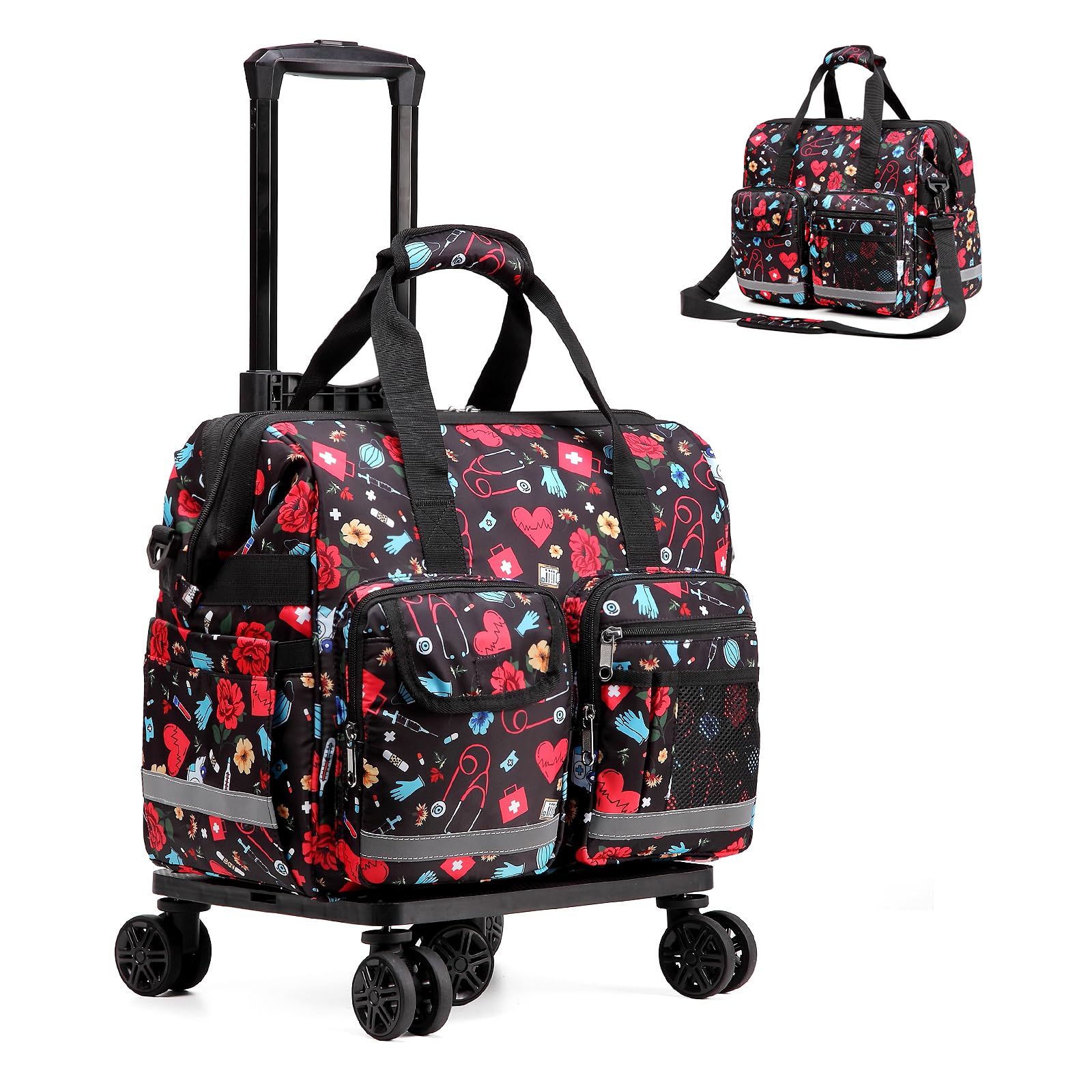 Rolling Medical Duffle Bag for Nurses - Large Wheeled Nursing School & Clinical Essentials Organizer - Perfect for Home Health Care, CNA, EMT, EMS & Physicians (Ideal for Hospital Shifts, Travel & Healthcare Professionals)