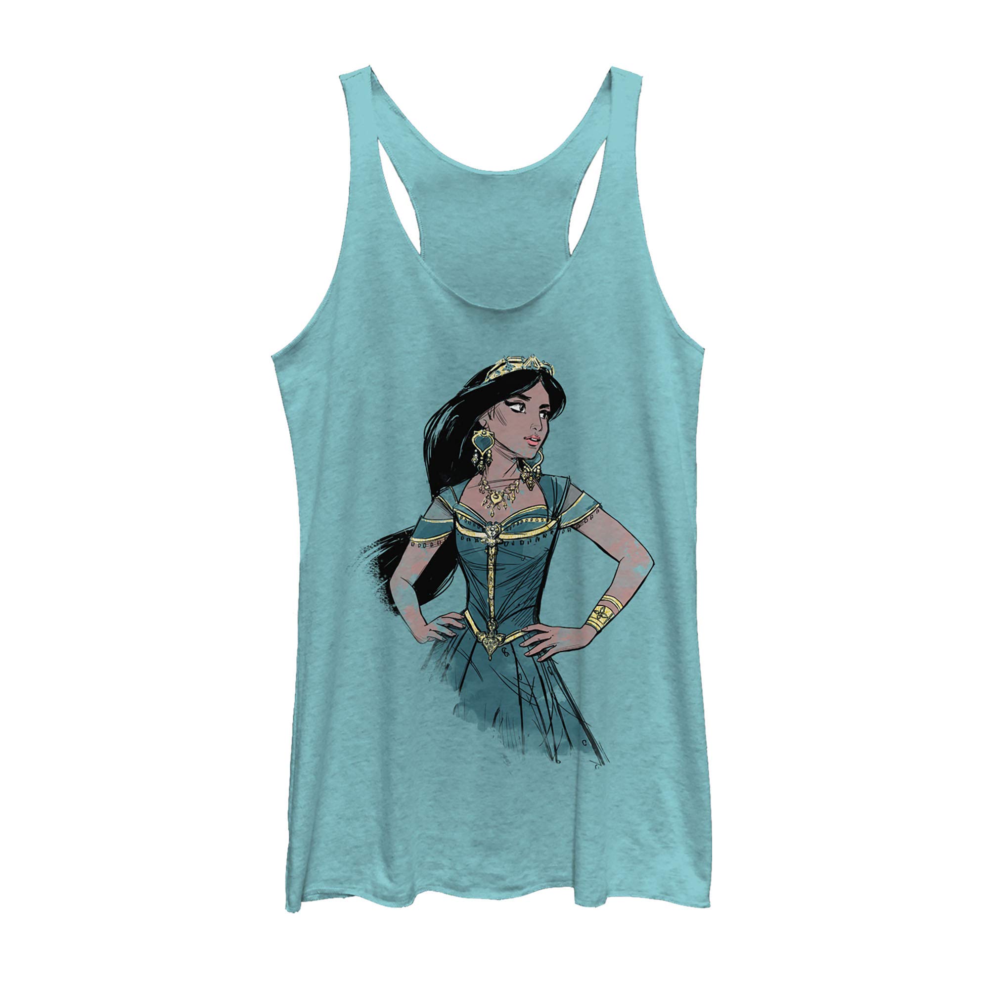 Disney Aladdin Live Action Jasmine Sketch Women's Racerback Tank Top - Soft & Comfortable Women's Graphic Tee for Casual Wear, Summer Outfits & Disney Fan Gifts