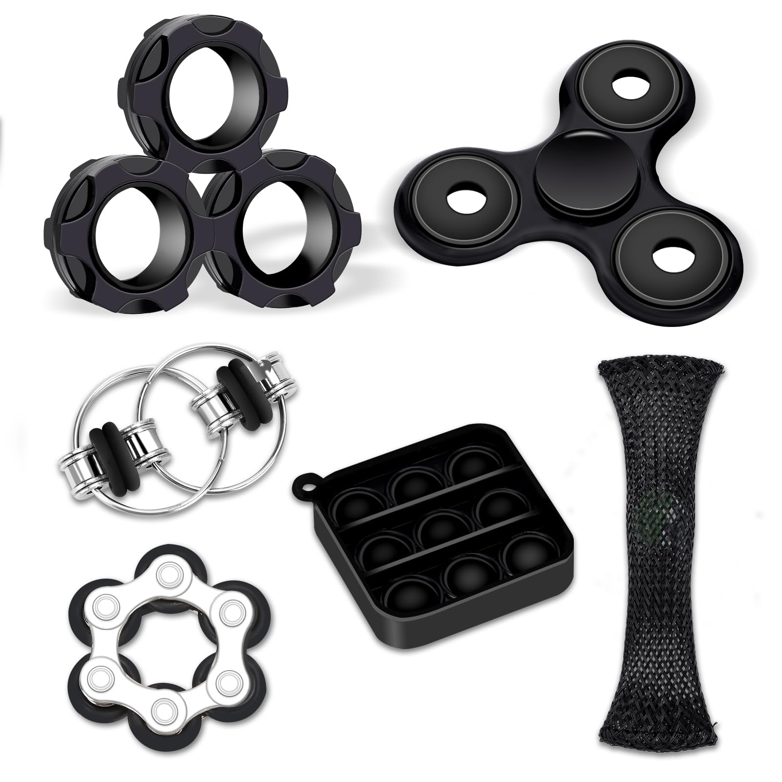 6Pcs Fidget Toys for Adults & Kids 8+ - Easter Basket Stuffers, ADHD Autism Sensory Toys, Cool EDC Gadgets, Desk & Classroom Fidget Spinners, Magnetic Rings for Stress Relief & Focus