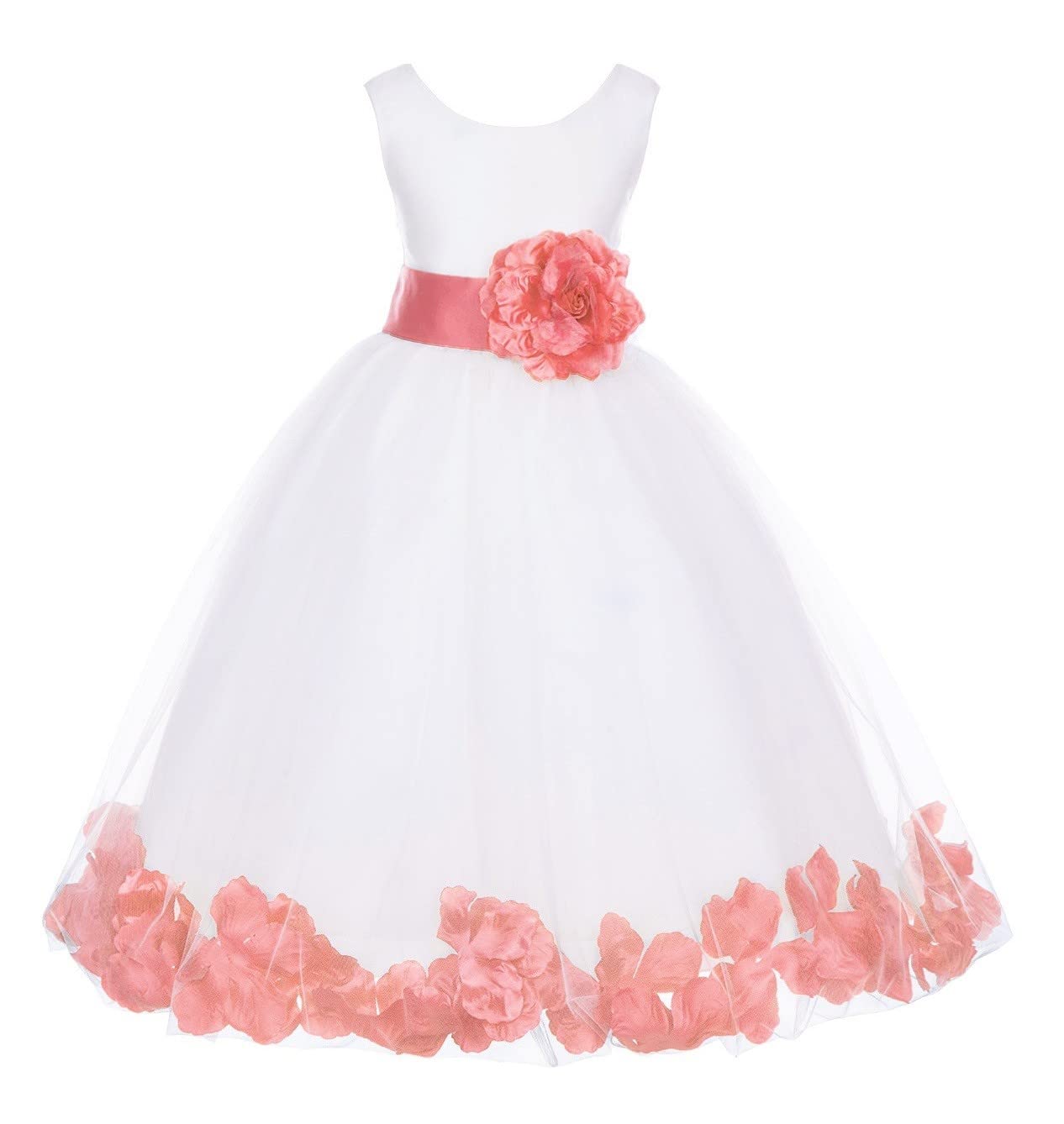 White Tulle Rose Petals Flower Girl Dress - Elegant Christening Gown for Baby Girls (Style 302T, Size 8) - Perfect for Weddings, Baptisms & Special Occasions