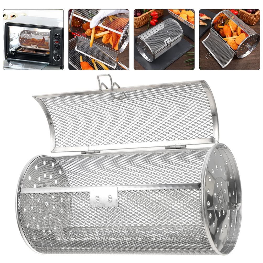 Stainless Steel Rotisserie Grill Roaster Drum & Air Fryer Basket - Oven Rack for Peanuts, Nuts, Coffee Beans, BBQ - Perfect for Home Kitchen, Camping & Outdoor Cooking