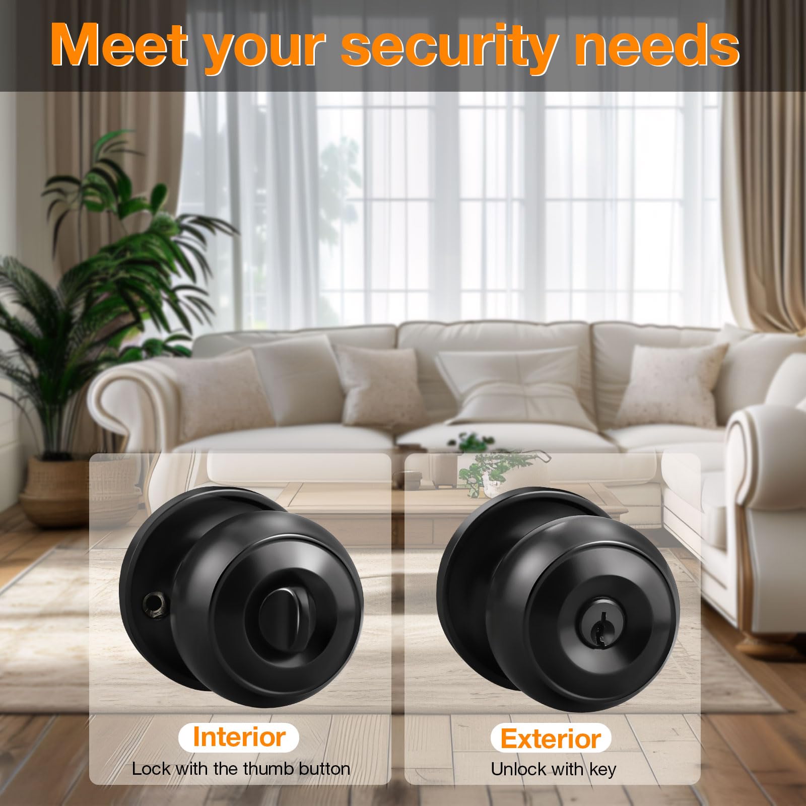Gobrico 10-Pack Flat Black Ball Door Knobs with Unique Keys - Secure & Stylish Entryway Hardware for Homes, Offices & Apartments