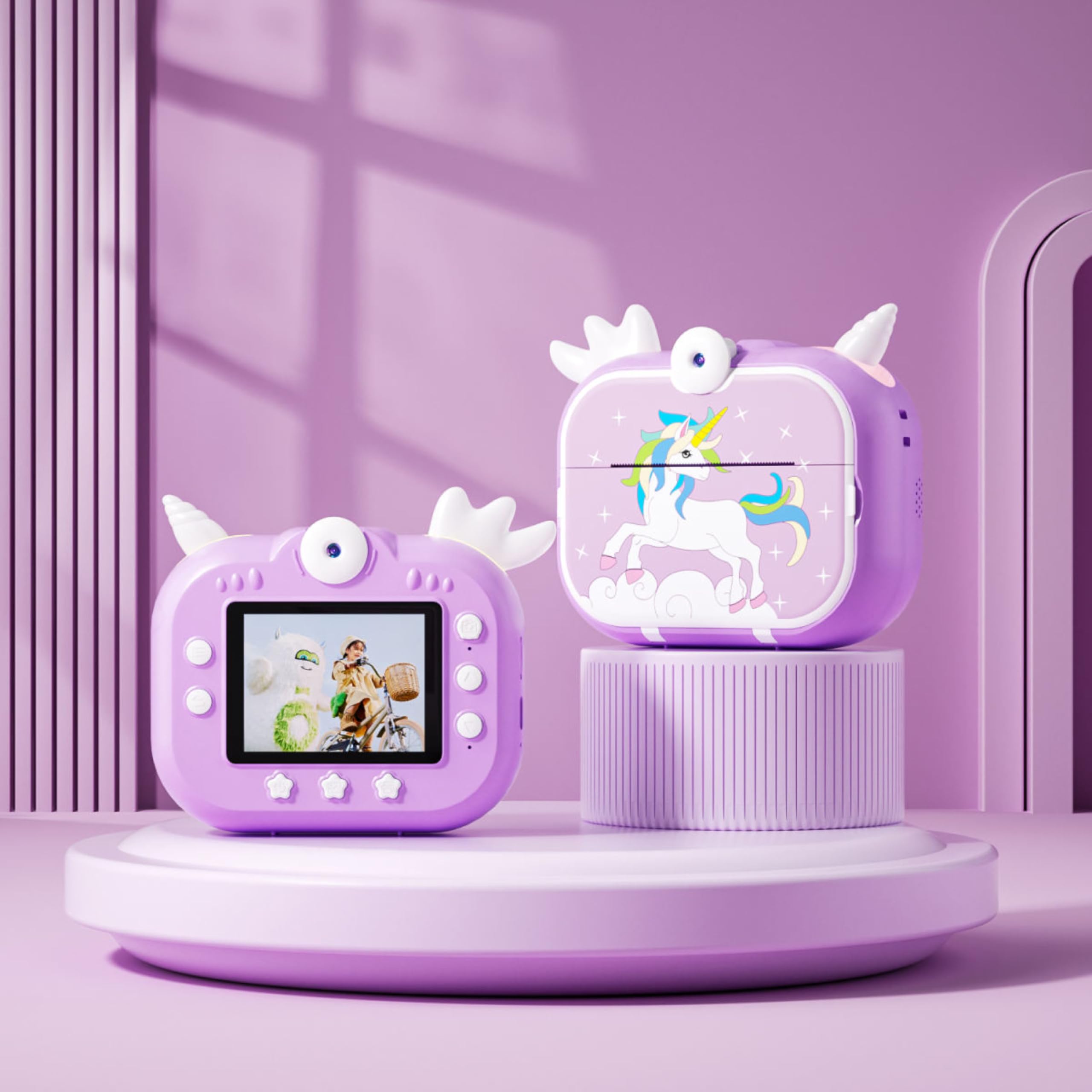 Kids Instant Print Camera - Zero Ink Digital Photo & Video Camera for Girls & Boys with 16GB Micro SD Card & Photo Paper Rolls | Perfect Birthday Gift for Kids (Purple) | Capture Memories at Parties, Travel & Family Events