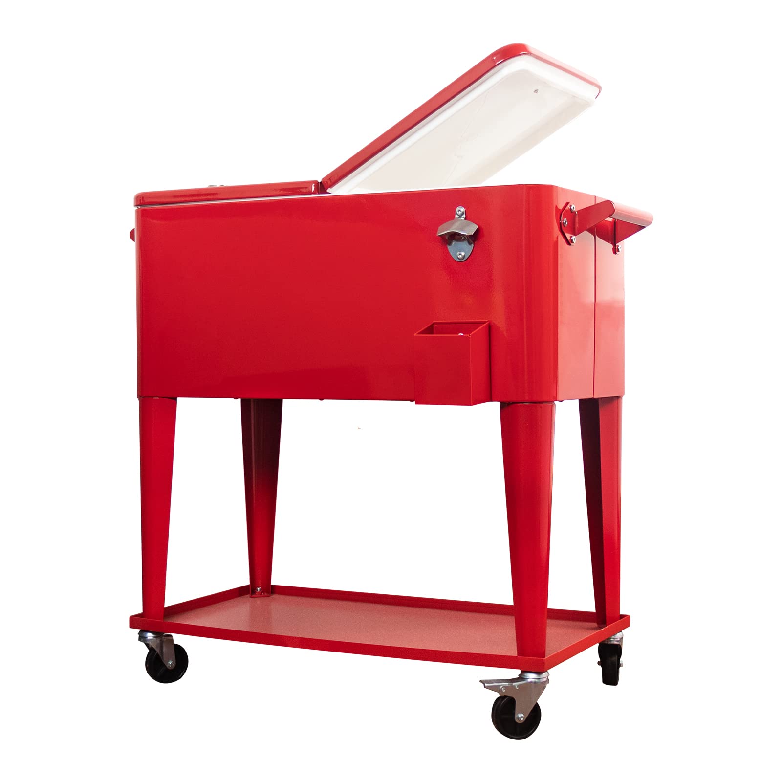 **SHAREWIN 80 QT Rolling Cooler Cart - Portable Ice Chest for Outdoor, Patio, Deck & Backyard Parties - Wheeled Beverage Cooler with Shelf & Bottle Opener - Perfect for BBQs, Camping & Tailgating**