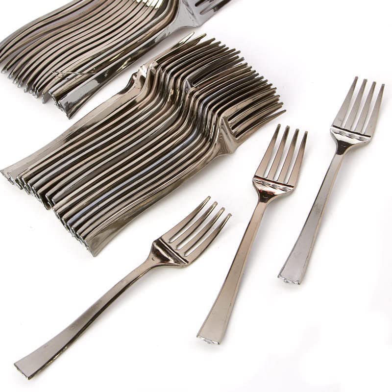 Elegant Reusable Silver Plastic Hors D'oeuvres Forks - 72-Pack for Weddings, Parties, Catering & Everyday Entertaining - Perfect for Appetizers, Finger Foods & Canapés