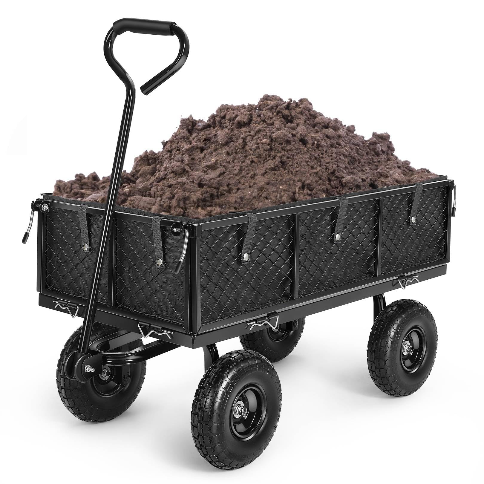 Homdox MAX 880LB Heavy Duty Foldable Garden Cart with 180° Rotating Handle - Collapsible Mesh Wagon for Yard, Garden, Beach & Farm Use (Includes Storage Bag) - Perfect for Hauling Soil, Mulch, Firewood & Outdoor Equipment