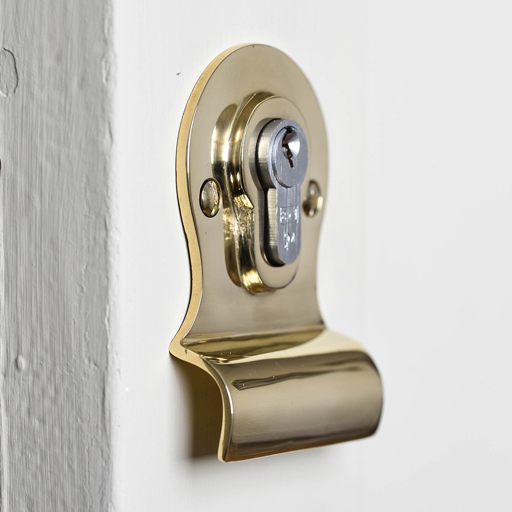 Polished Brass Euro Cylinder Latch Pull - Large Size Door Handle for Modern Cabinets & Furniture - Perfect for Kitchen, Bathroom, and Office Storage Solutions