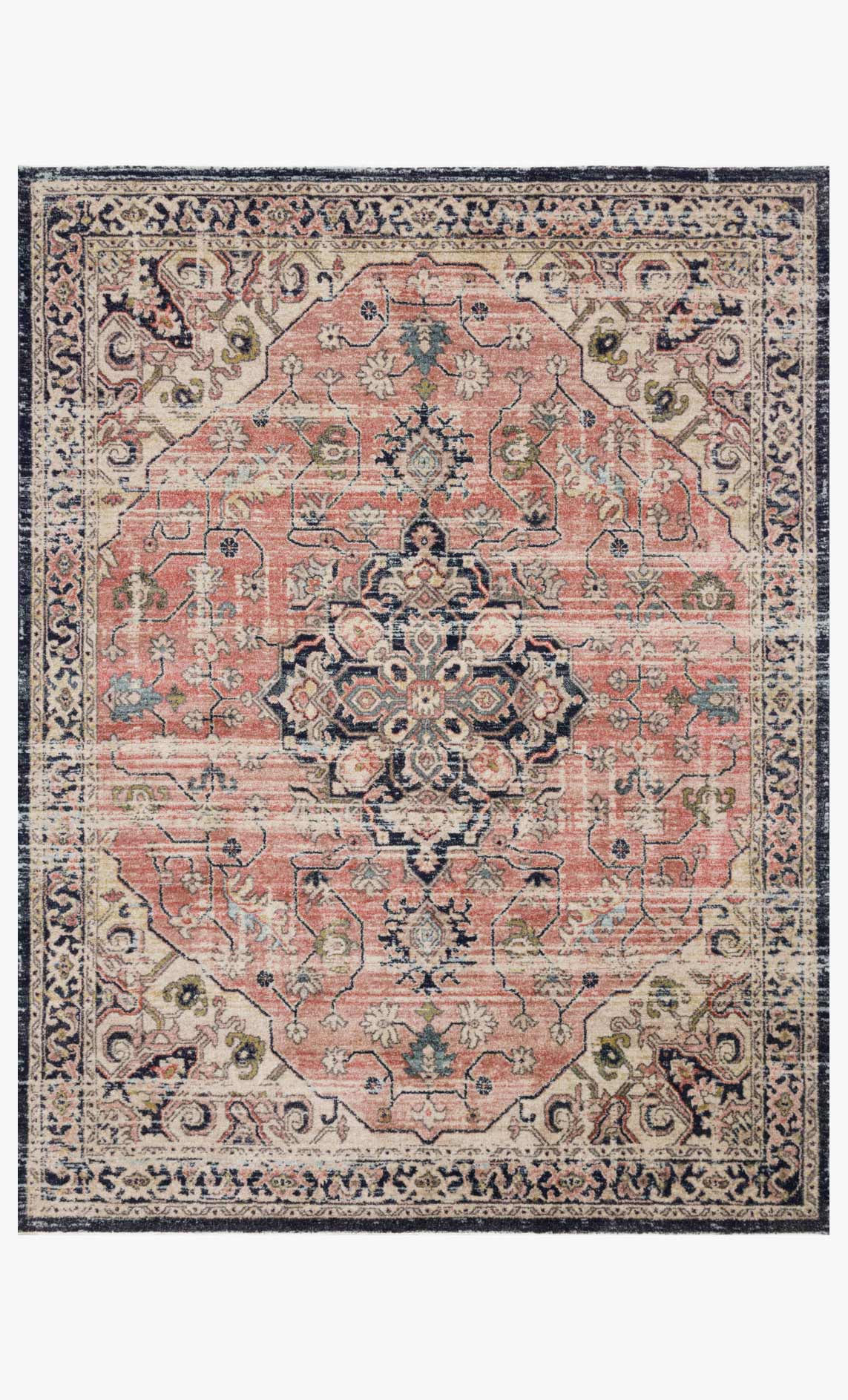 Graham Coral and Navy Area Rug - Soft Non-Slip Living Room Carpet for Bedroom, Dorm & Home Decor