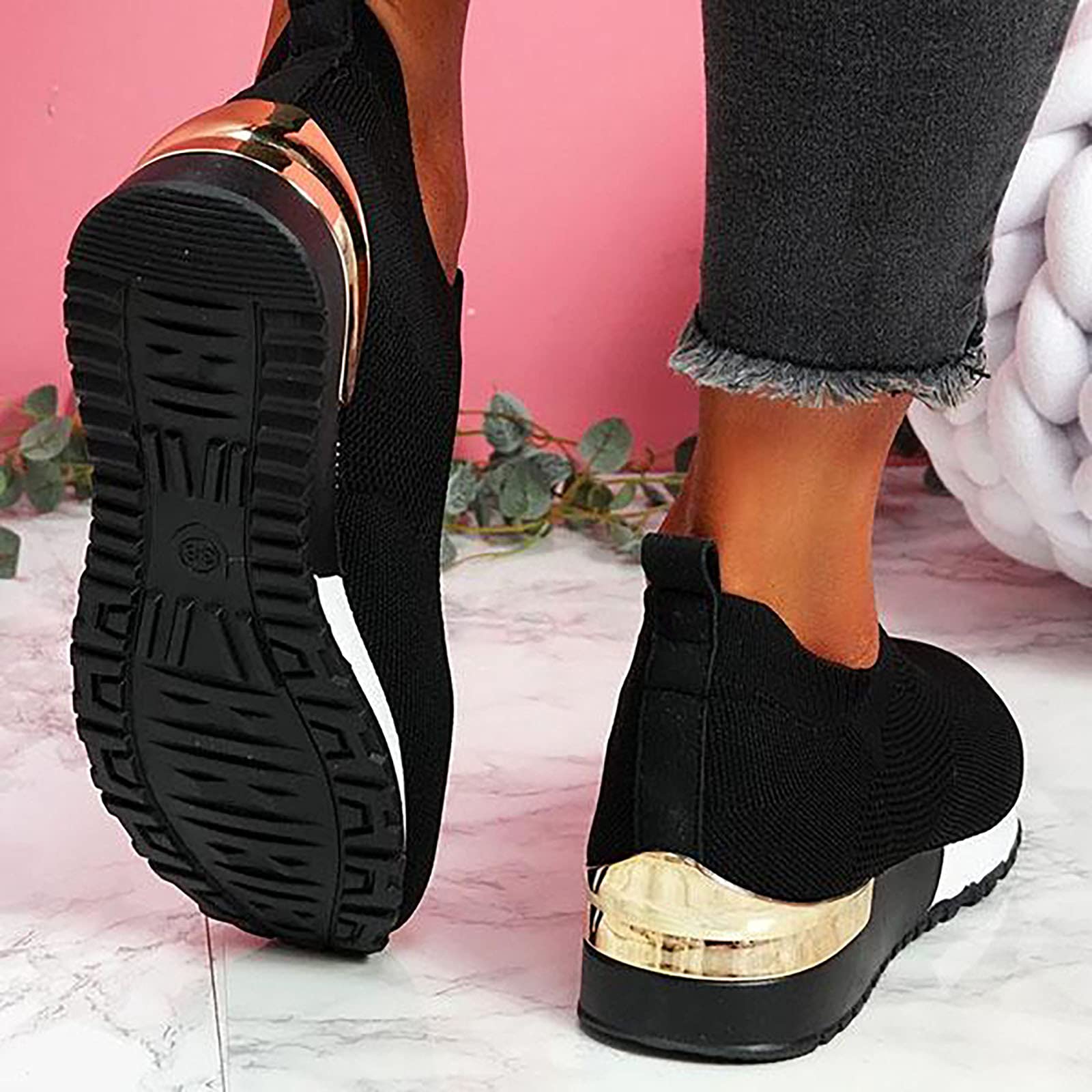 FunAloe Women's Slip On Sports Shoes - Comfortable Mesh Platform Sneakers for Work, Running, Walking & Casual Wear | Breathable Summer Shoes | Black 3.5 | Perfect for Office, Gym, Travel & Daily Activities