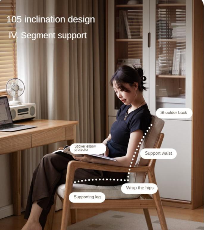 Ergonomic Oak Solid Wood Study Chair with Soft Padded Seat - Perfect for Home Office, Library & Reading Nook Comfort
