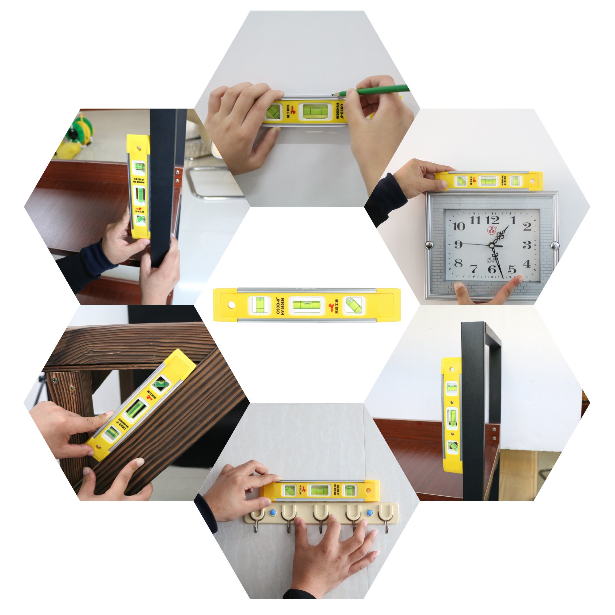 DOWELL 9 Inch Magnetic Box Torpedo Level (3 Pack) - 3 Vials (45°/90°/180°) Shock Resistant for Precise Measuring - Perfect for Construction, Carpentry, and DIY Home Projects