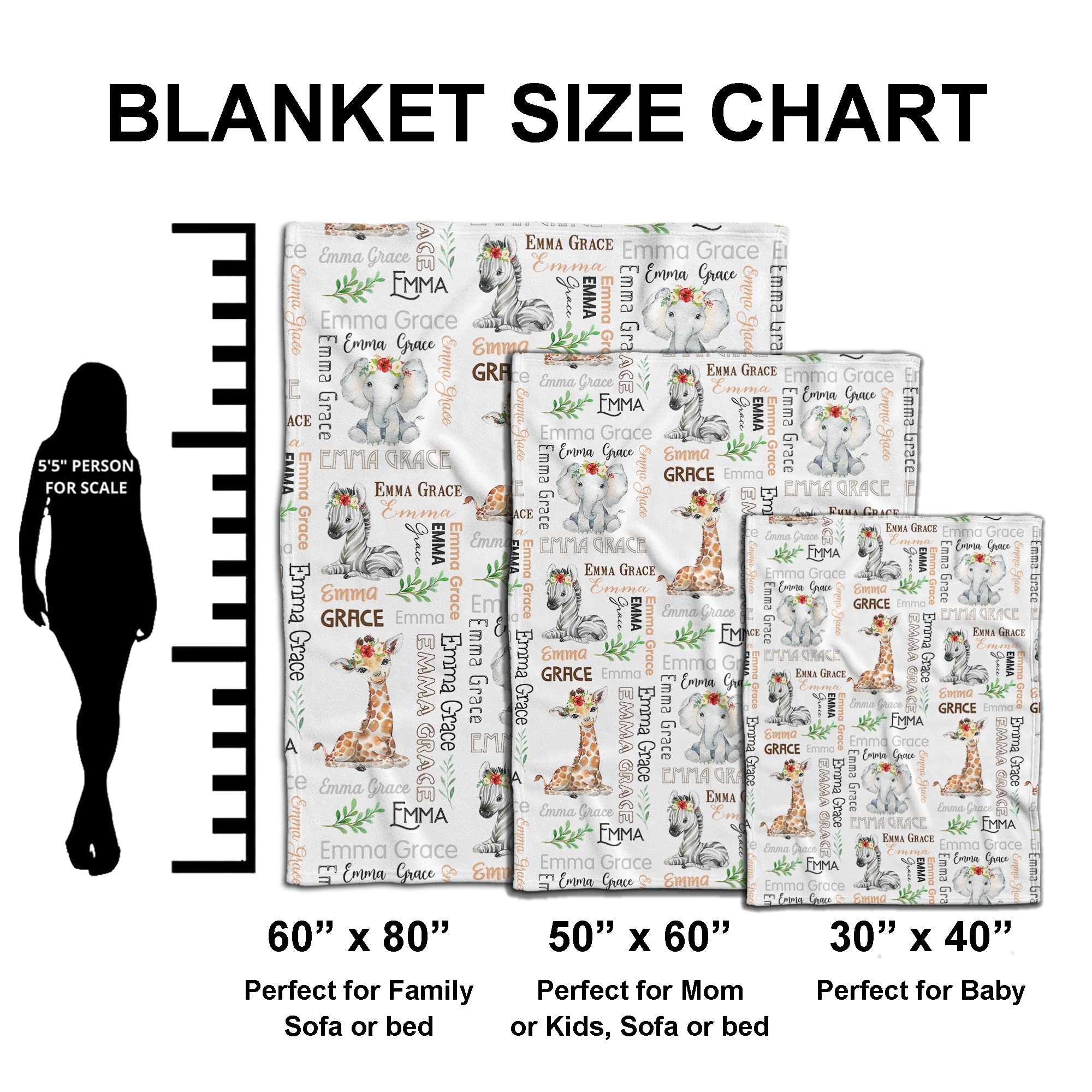 Personalized Woodland Safari Monogram Baby Blanket - Soft Nursery Blanket with Animal Heads for Boys & Girls - Custom Name Receiving Blanket for Baby Showers, Christenings & Nursery Decor - Perfect for Gifts, Photo Props & Cozy Swaddling