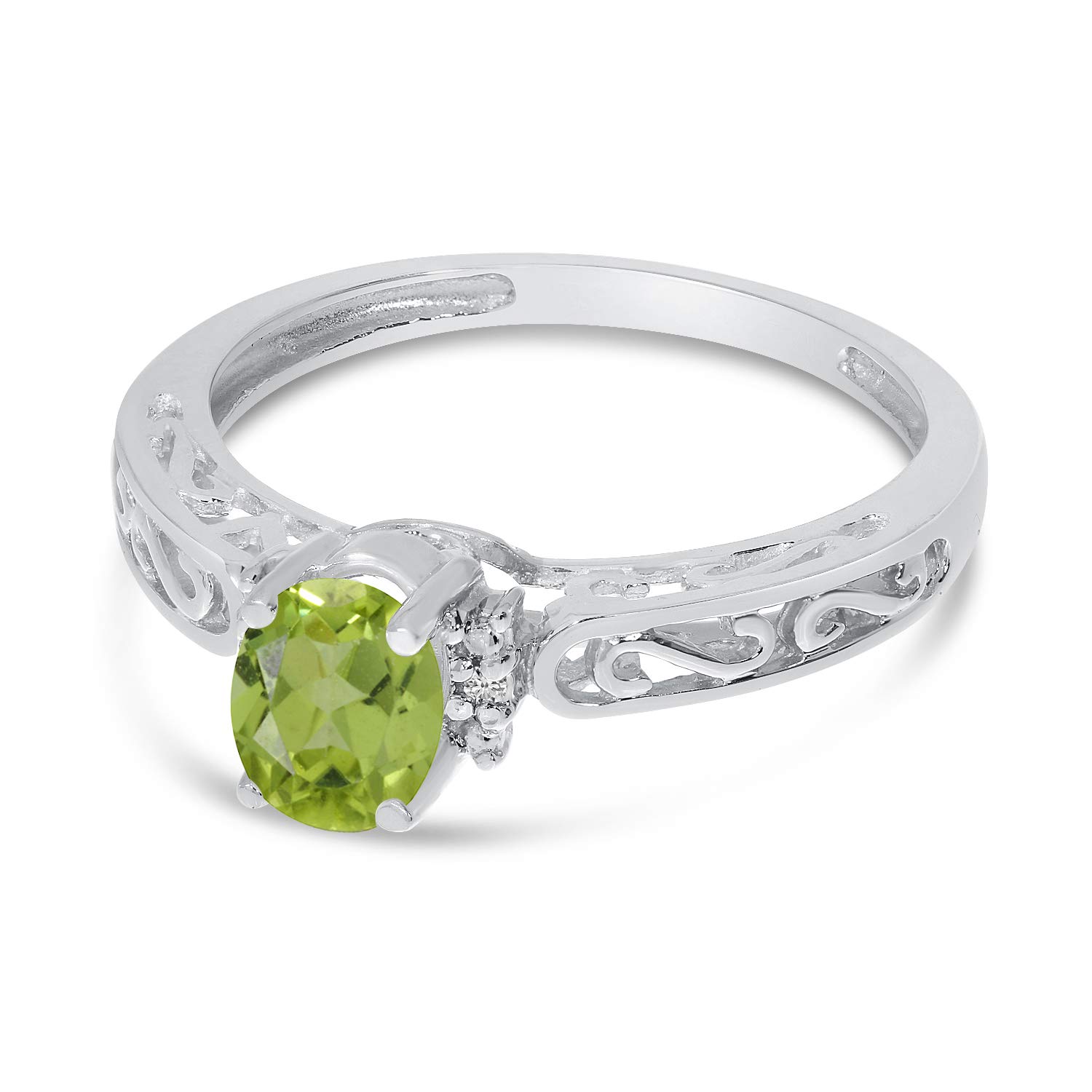 14K White Gold Oval Peridot and Diamond Ring for Women - Elegant Birthstone Jewelry Gift for Anniversary, Engagement, or Special Occasions
