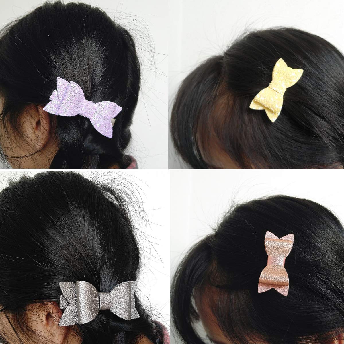 AOUXSEEM DIY Faux Leather Hair Bows Kit - 48 Pre-Cut Pieces with Hair Clips for Girls & Women (Small/Medium Size) - Make Shiny Fashion Hair Accessories for Parties, Weddings & Daily Wear