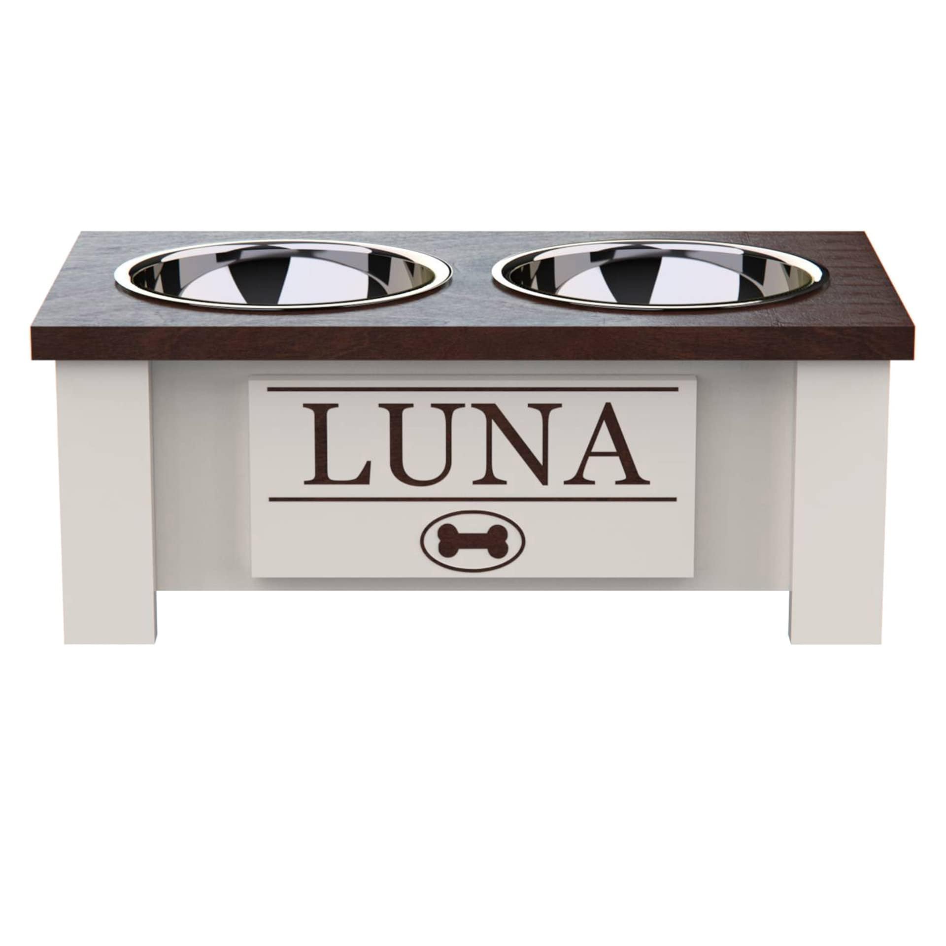 **Personalized Elevated Dog Bowl Stand for All Sizes - Stainless Steel Raised Dog Dish with Storage (Small, Dark Walnut) - Perfect for Large, Medium, Small & X-Small Dogs - Ideal for Home, Kitchen, or Outdoor Use**
