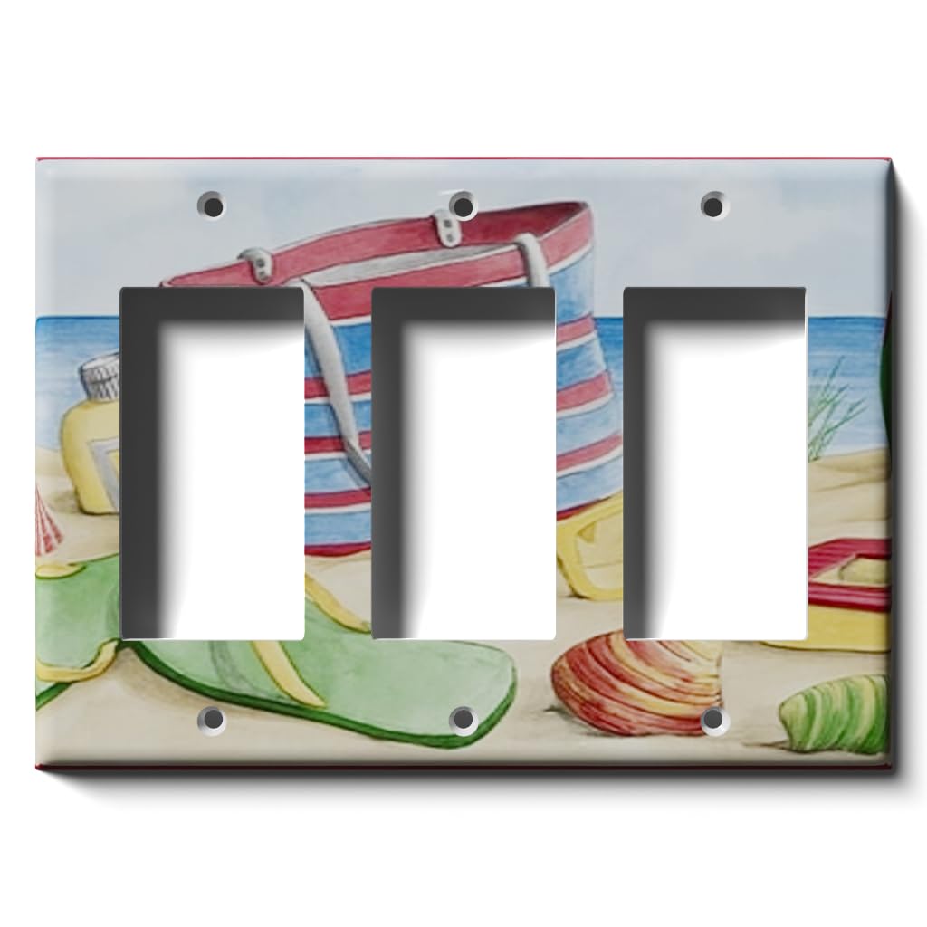 Beach Bag Decorative Light Switch Cover Plate - Triple Rocker (3 Decora) Switch or Outlet Cover - Coastal Home Decor for Bathroom, Bedroom, Kitchen