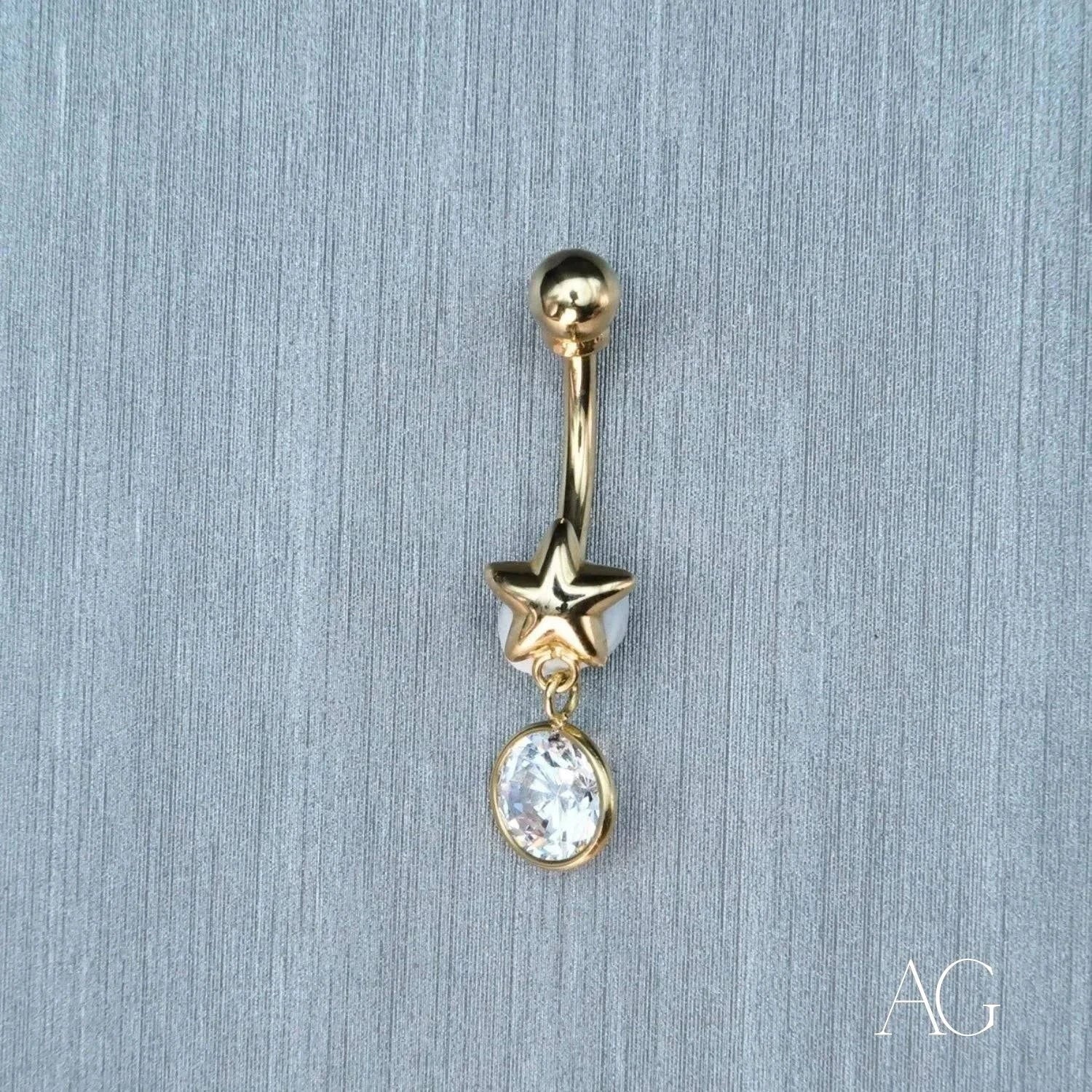 18K Gold Belly Button Ring with Cubic Zirconia - Elegant Navel Piercing Jewelry for Women, Perfect for Parties, Beach & Everyday Wear