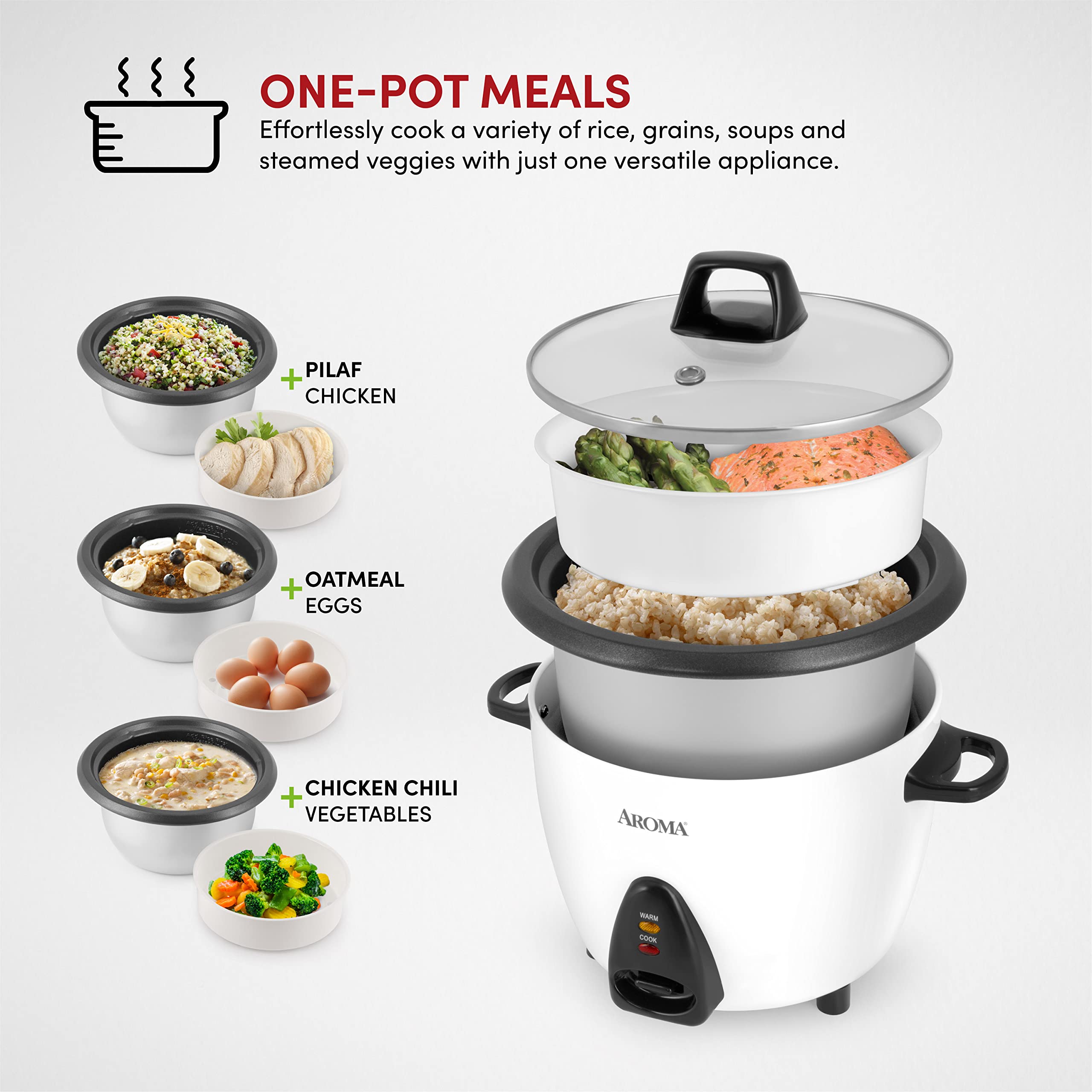 Aroma Housewares Commercial Rice Cooker and Food Steamer Bundle (ARC-1033E + ARC-360-NGP) - Perfect for Restaurants, Catering & Home Kitchens - Multi-Functional 20-Cup Rice Cooker with 2-Tier Steamer for Healthy Meals