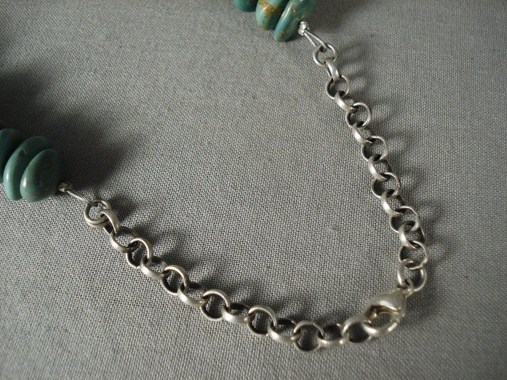Vintage Navajo Green Turquoise Native American Silver Necklace Handmade Jewelry for Women - Perfect for Boho Fashion, Festivals & Gift Giving