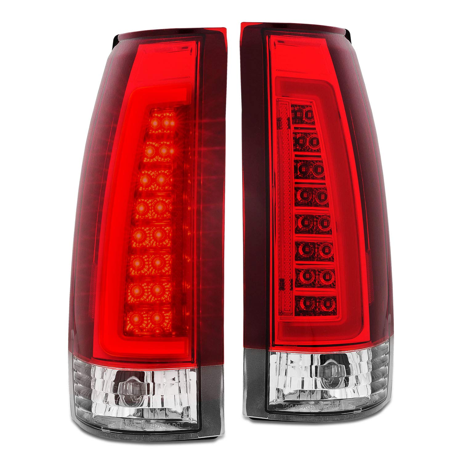 1999-1988 Chevy GMC C/K Silverado Suburban SUV LED Tail Lights - Crystal Red C-Type Tube Design (Pair) for Enhanced Visibility & Style - Perfect for Night Driving & Custom Truck Upgrades