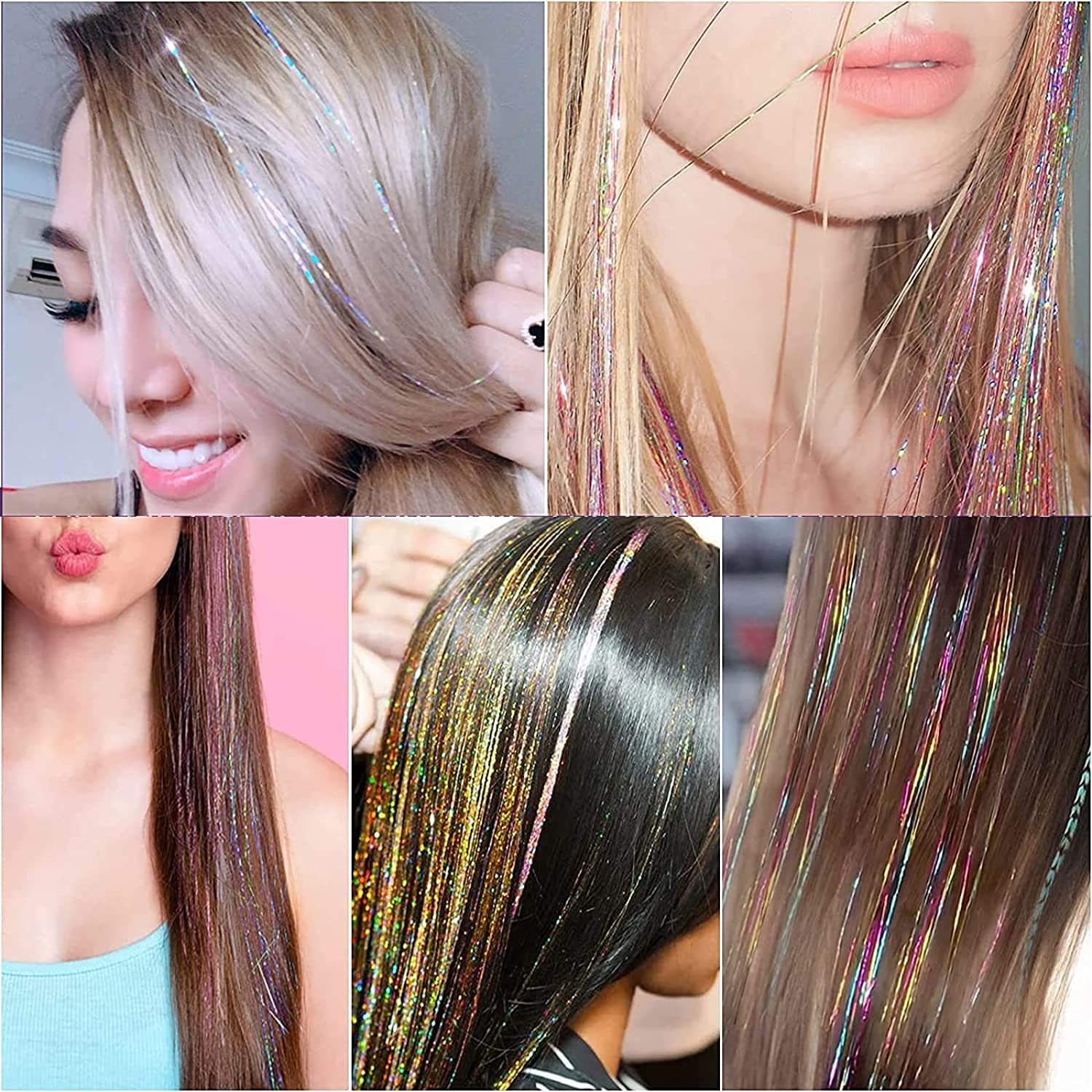 Flushia® 40 Inch Hair Tinsel Extensions - 2400 Strands in 2 Colors (Rani & Red) | Glitter Hair Highlights for Parties, Festivals & Special Occasions | Fairy Hair Glitter Extensions for Shiny, Sparkly Look