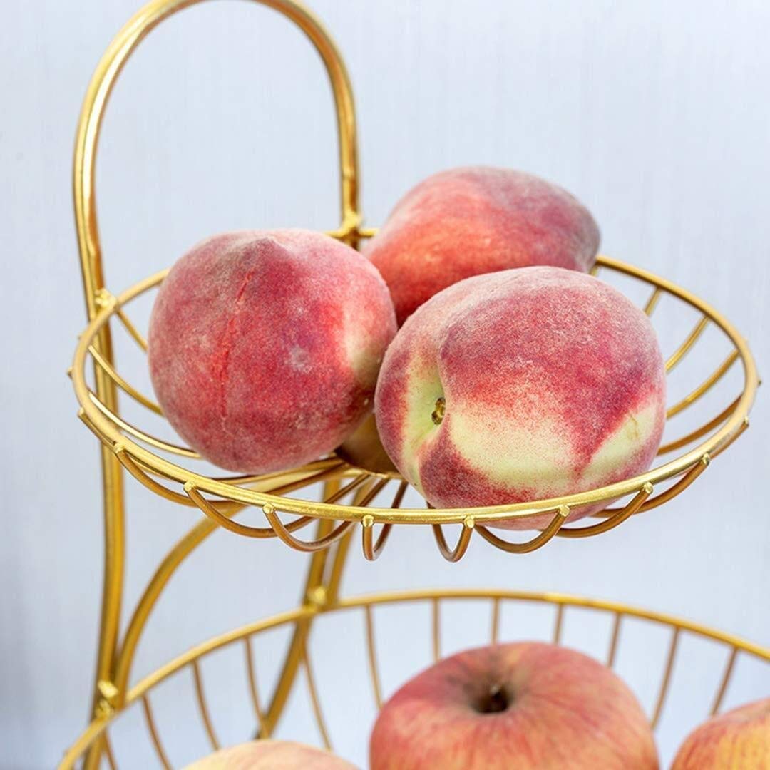 PTATT 3-Tier Golden Metal Wire Baskets - Kitchen Countertop Fruit Vegetable Storage Organizer for Snack Can Production - Perfect for Pantry Organization, Countertop Display & Home Decor