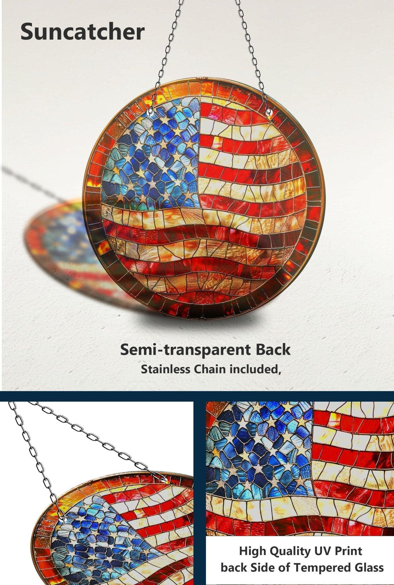 American Flag Suncatcher - Patriotic Window Decor for Home & Office - Perfect for Independence Day, Memorial Day & Veterans Day Celebrations